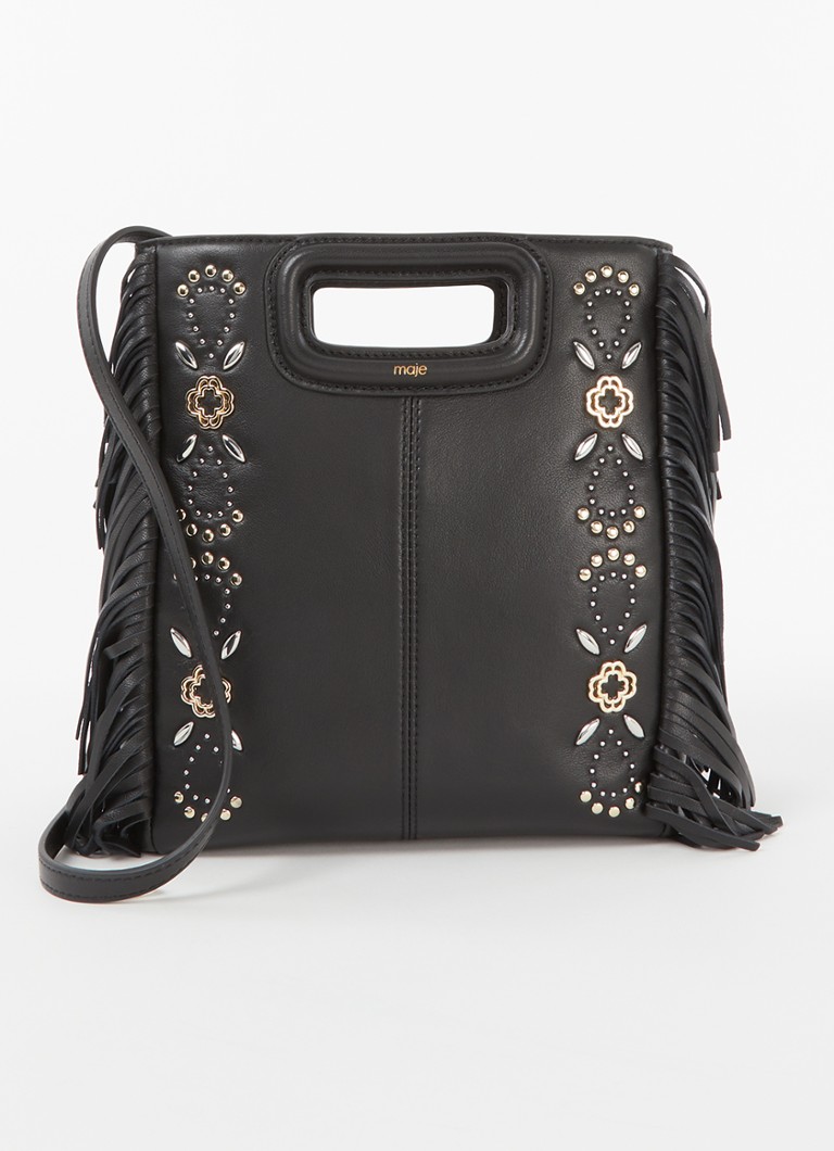 Maje M Bag sheepskin handbag with fringes and studs