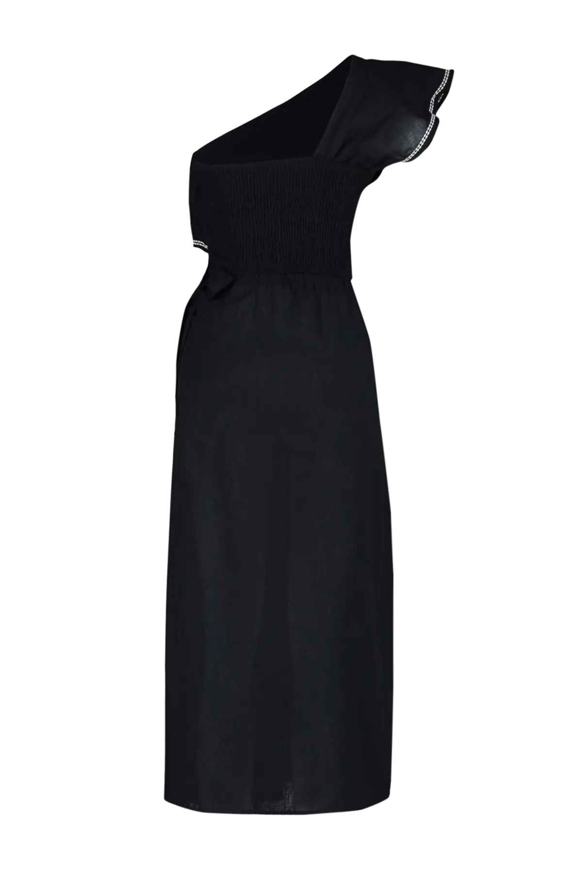 Trendyol Collection  Schwarzes, gewebtes Volant-Einschulter-Blusenrock-Set aus 100 % Baumwolle TBESS24AU00009