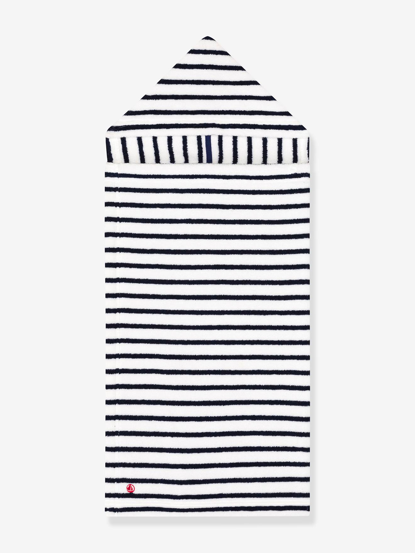Cape de bain en éponge Rayures PETIT BATEAU blanc imprimé