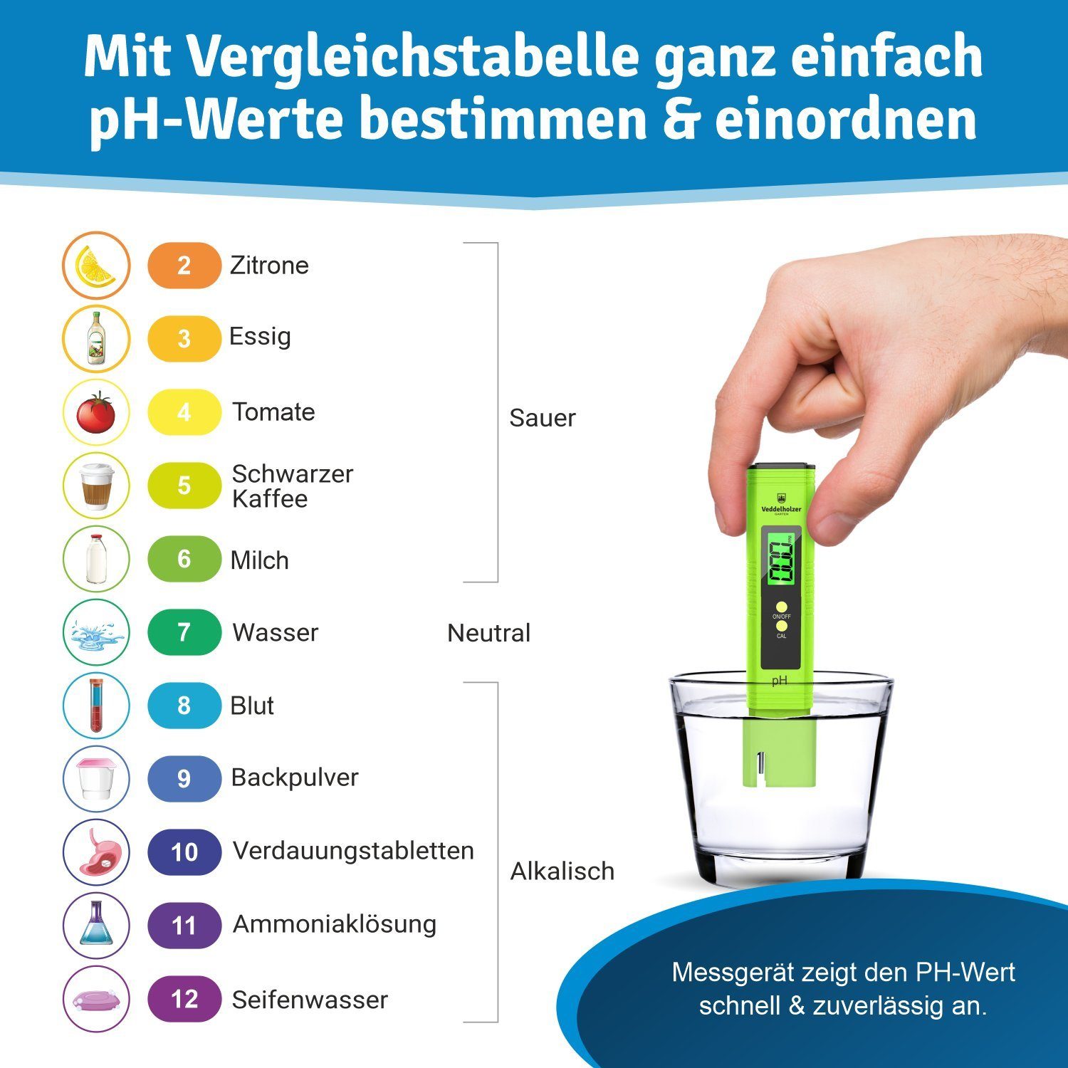 Veddelholzer Garten Pooltester pH Wert Messgerät pool Thermometer pH TDS EC und Temperatur 4 in 1 Set