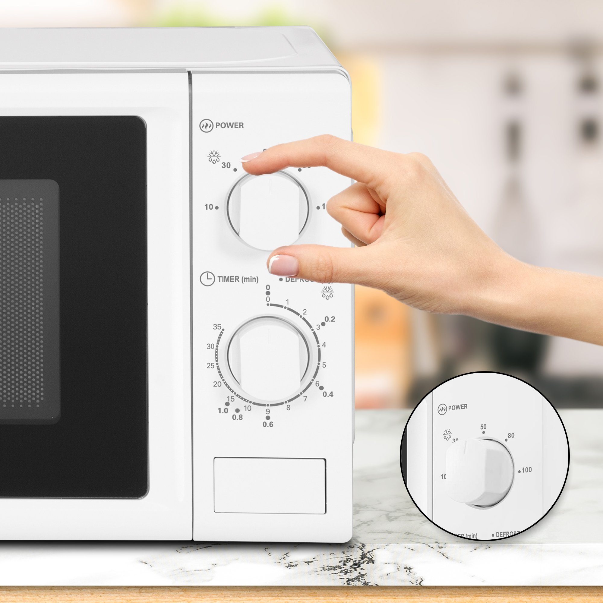 ICQN Mikrowelle 700 W, 5 Leistungsstufen, Solo-Mikrowelle, 20,00 l, kompakte Mikrowelle mit Edelstahl Innenraum, Weiß, inkl. Timer
