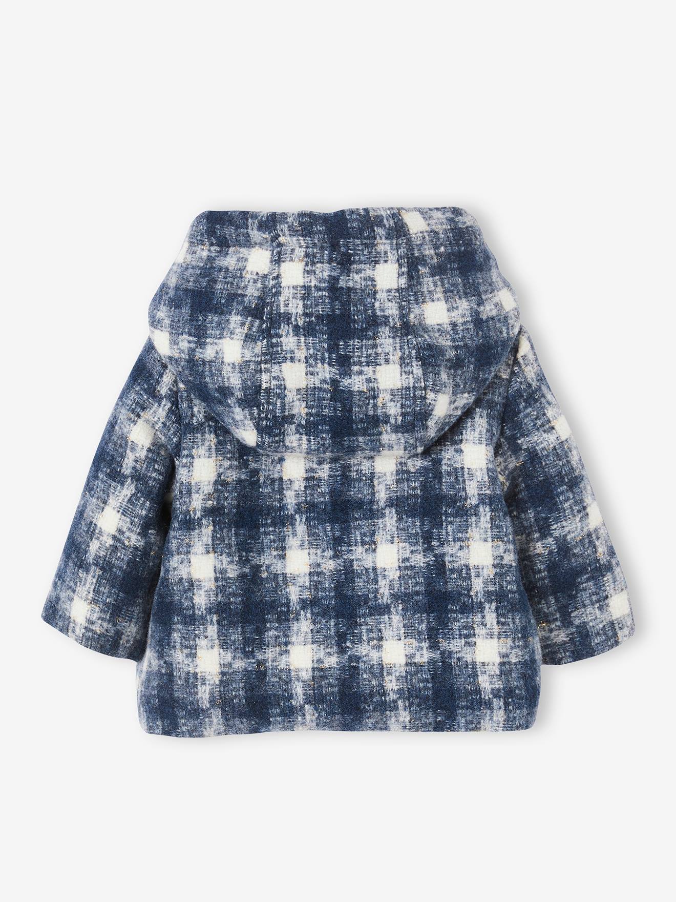 Manteau à carreaux bébé ouverture croisée carreaux bleu foncé