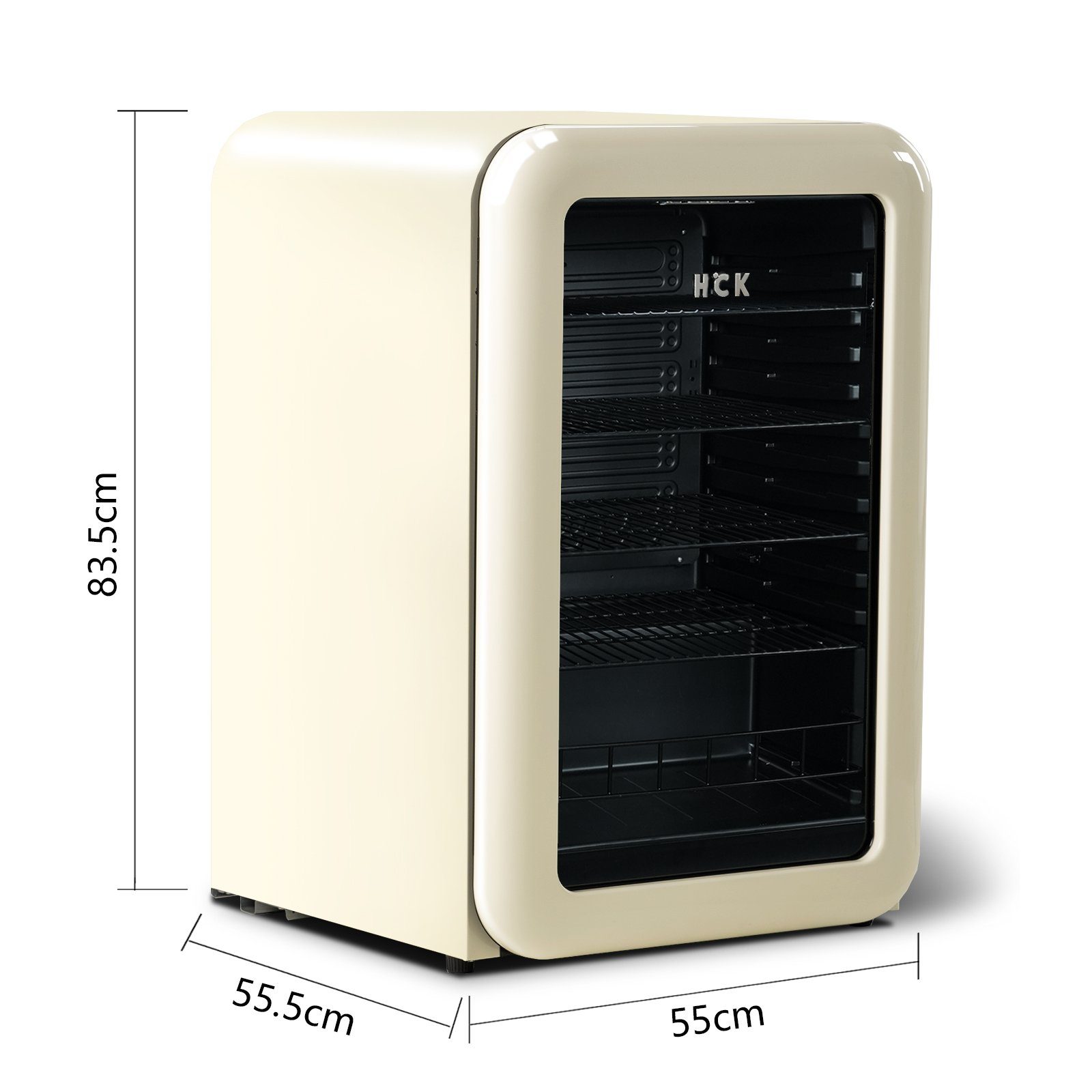 HCK Getränkekühlschrank SC-130RB-S, 83.5 cm hoch, 55.5 cm breit, HCK, mit Glastür & LED-Innnenbeleuchtung, 115L, 4°-22°C, 39 dB