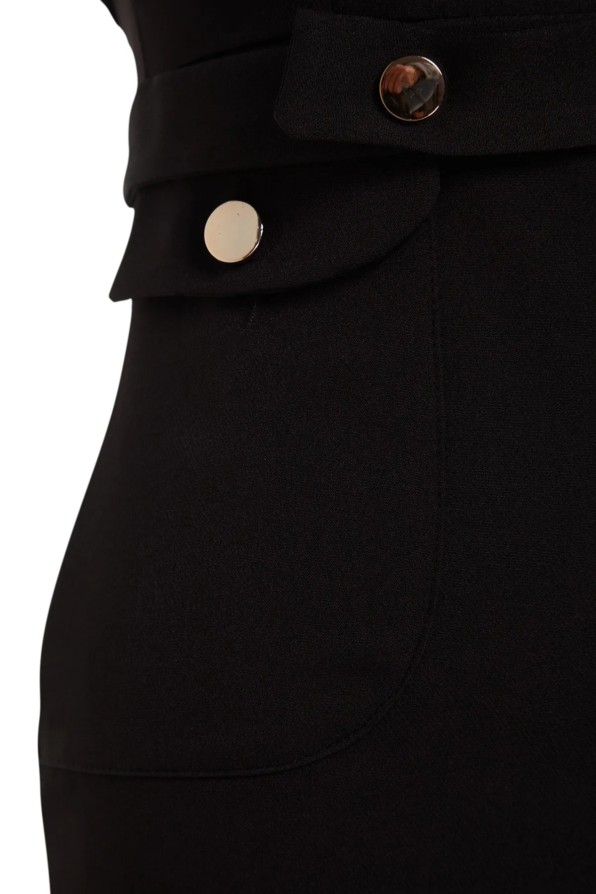 Trendyol Collection  Schwarzes, figurbetontes Minikleid aus Webstoff mit Taschen und Gürtel TWOSS23EL02037