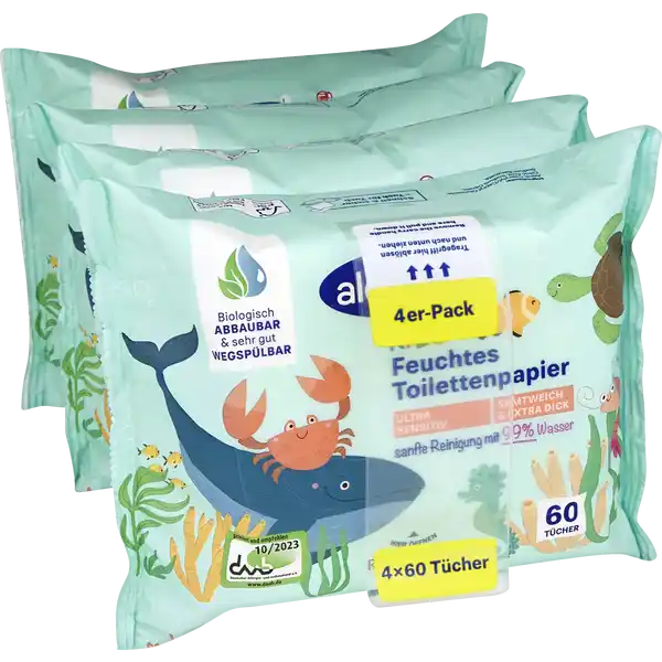 4er-Pack feuchte Toilettentücher Sensitiv Kids
