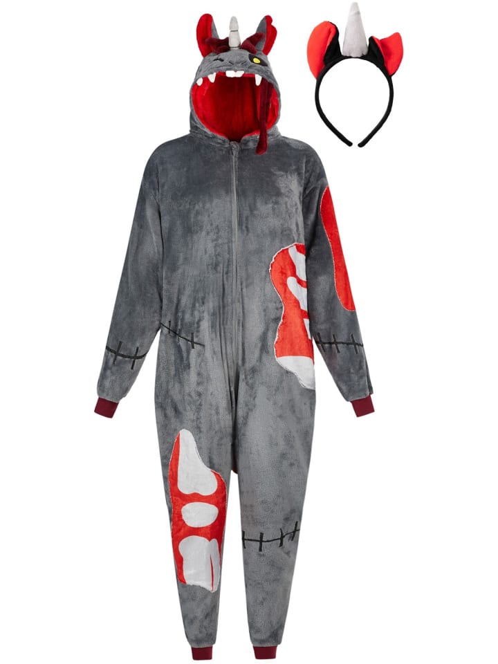 Corimori Zombie Ganzkörperkostüm Onesie für Erwachsene in Grau günstig kaufen