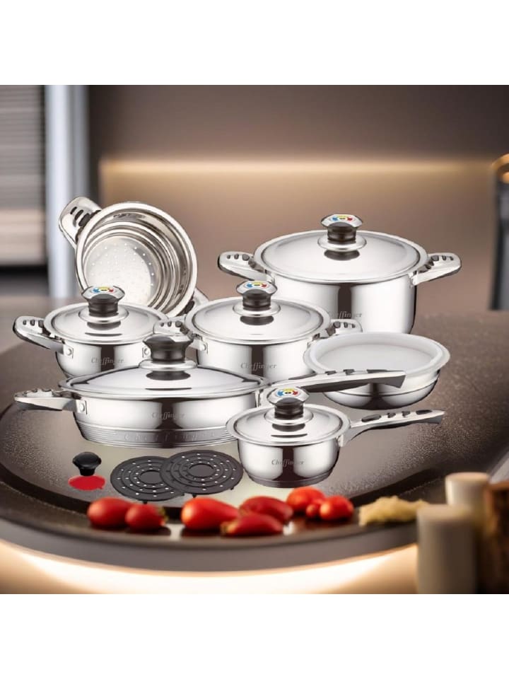 COFI 1453 Cheffinger 16-Teilig Kochtopf Set Kochtöpfe Topf Kochtopfset Edelstahl in Grau günstig kaufen onesize