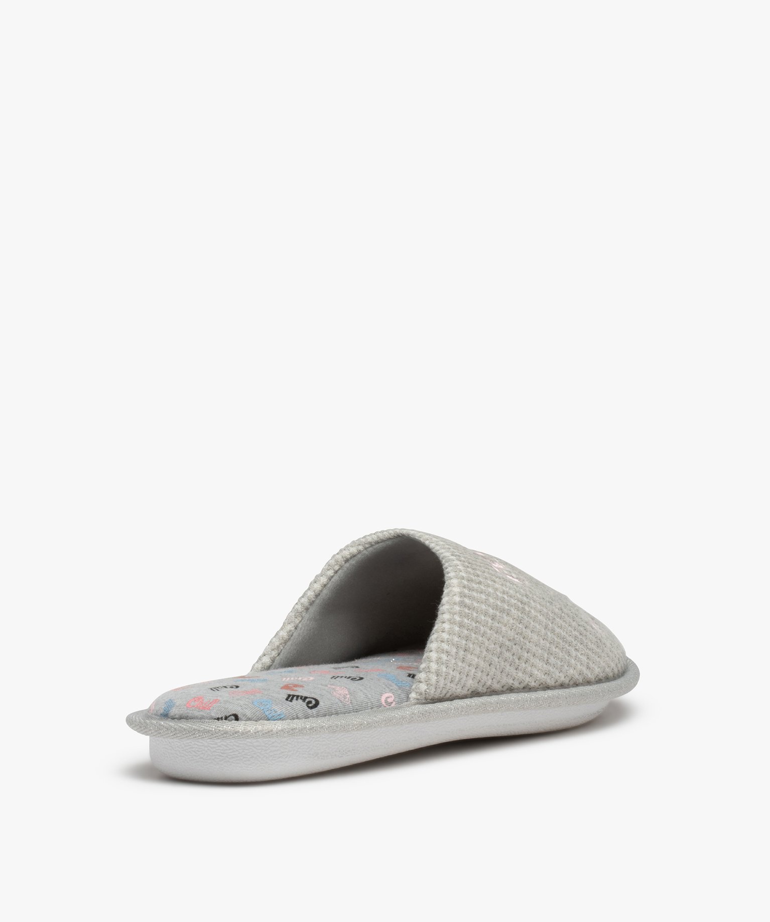 Chaussons femme mules plates brodées Home & Chill gris | GEMO