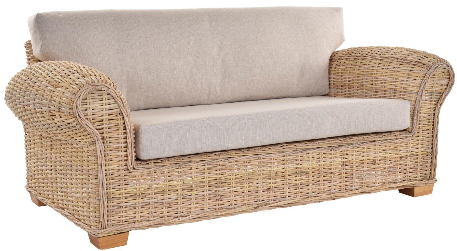 Krines Home Loungesofa Rattansofa Lounge Liegesofa Wohnzimmer Couch Rattan Sofa mit Polster