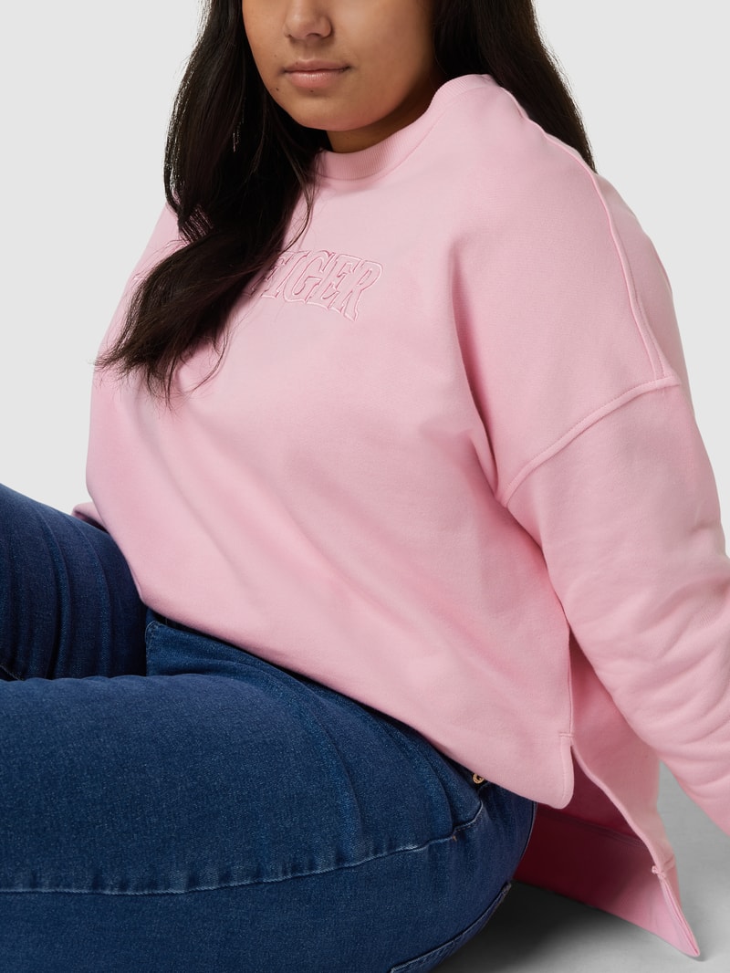 PLUS SIZE Sweatshirt mit Logo-Stitching Modell 'VARSITY' in pink