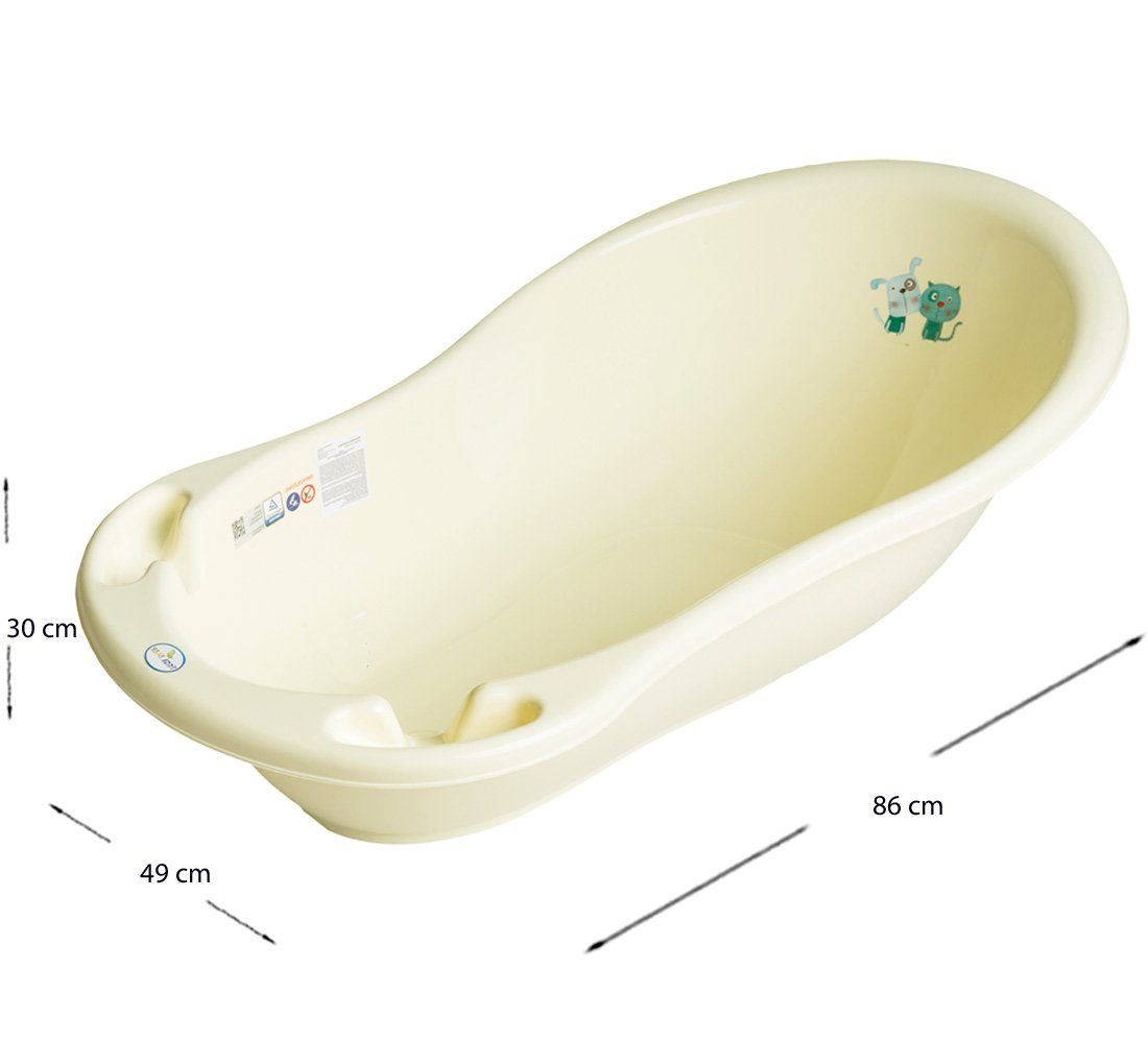 Tega-Baby Babybadewanne 5 TEILE Set DOG & CAT Gelb - Babybadeset Wanne 84 cm Pflege Baden, (Made in Europe Premium.set), ** Wanne + Badesitz +Topf + Wc Aufsatz + Hocker **