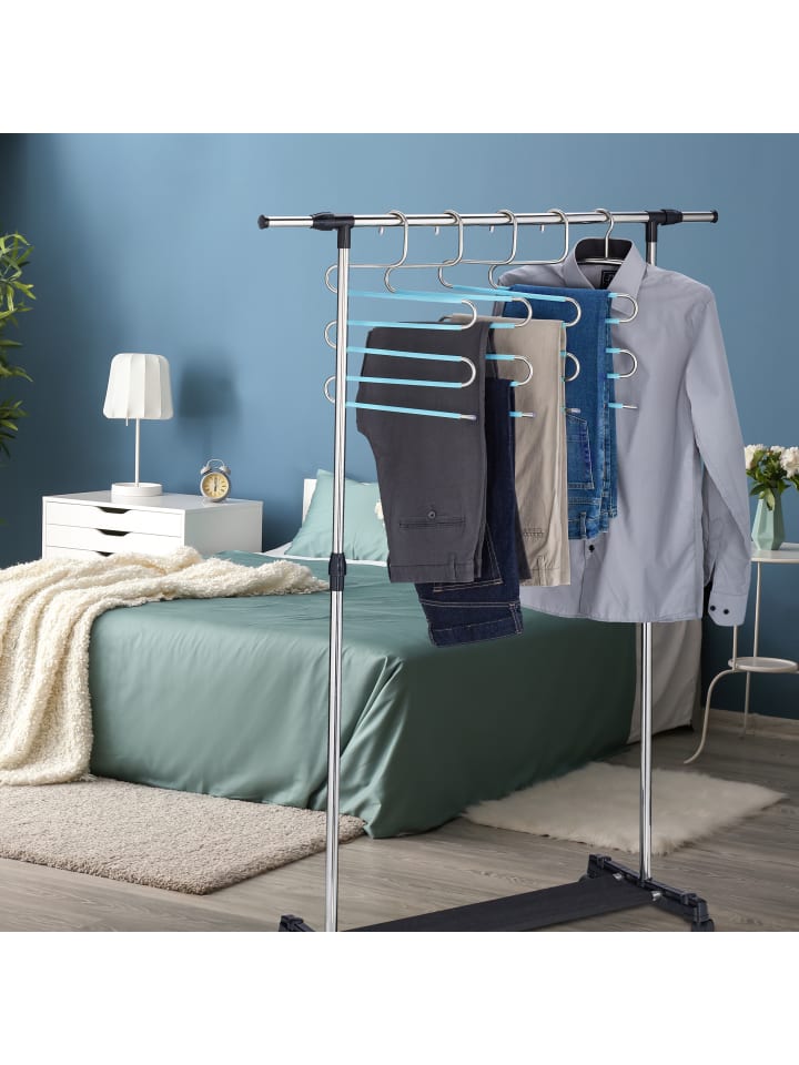 relaxdays 4 x Mehrfach-Hosenbügel in Silber/ Hellblau günstig kaufen onesize