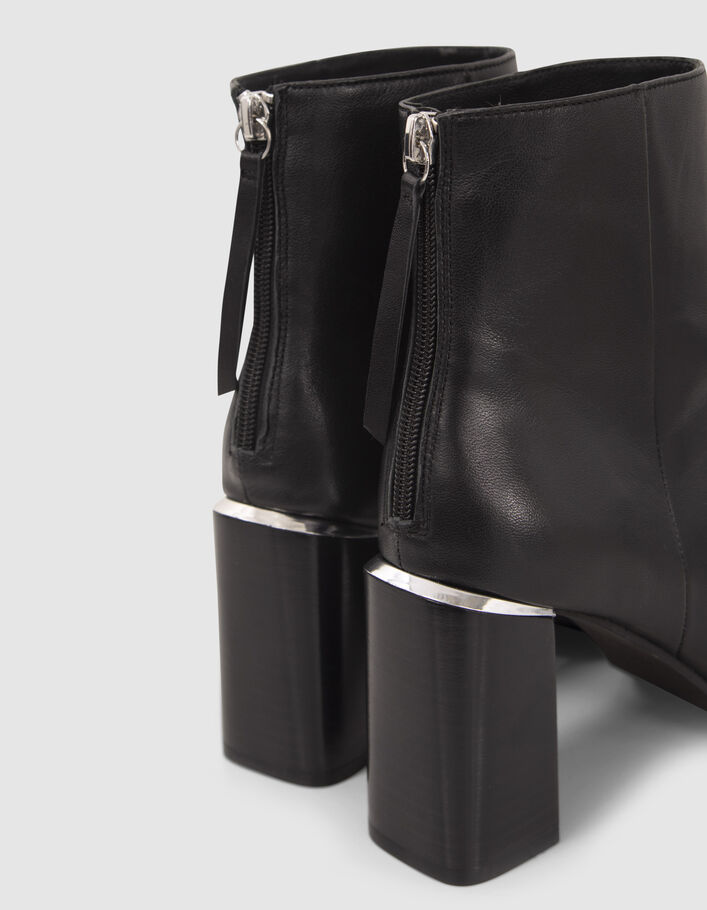 Boots noirs zippés cuir avec barrette métal Femme