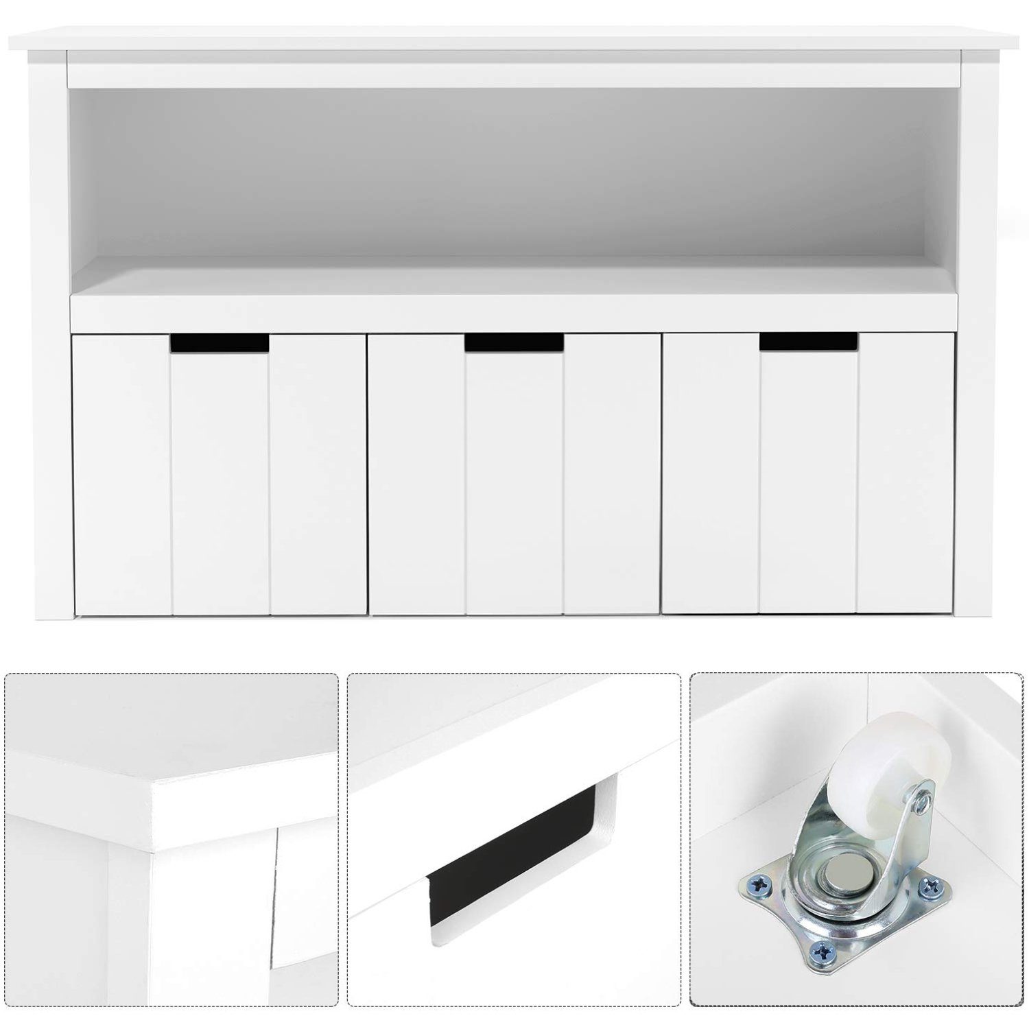 Homfa Bücherregal, 3 Schubladen Kinderkommode mit Rollen 102 x 33 x 61,5