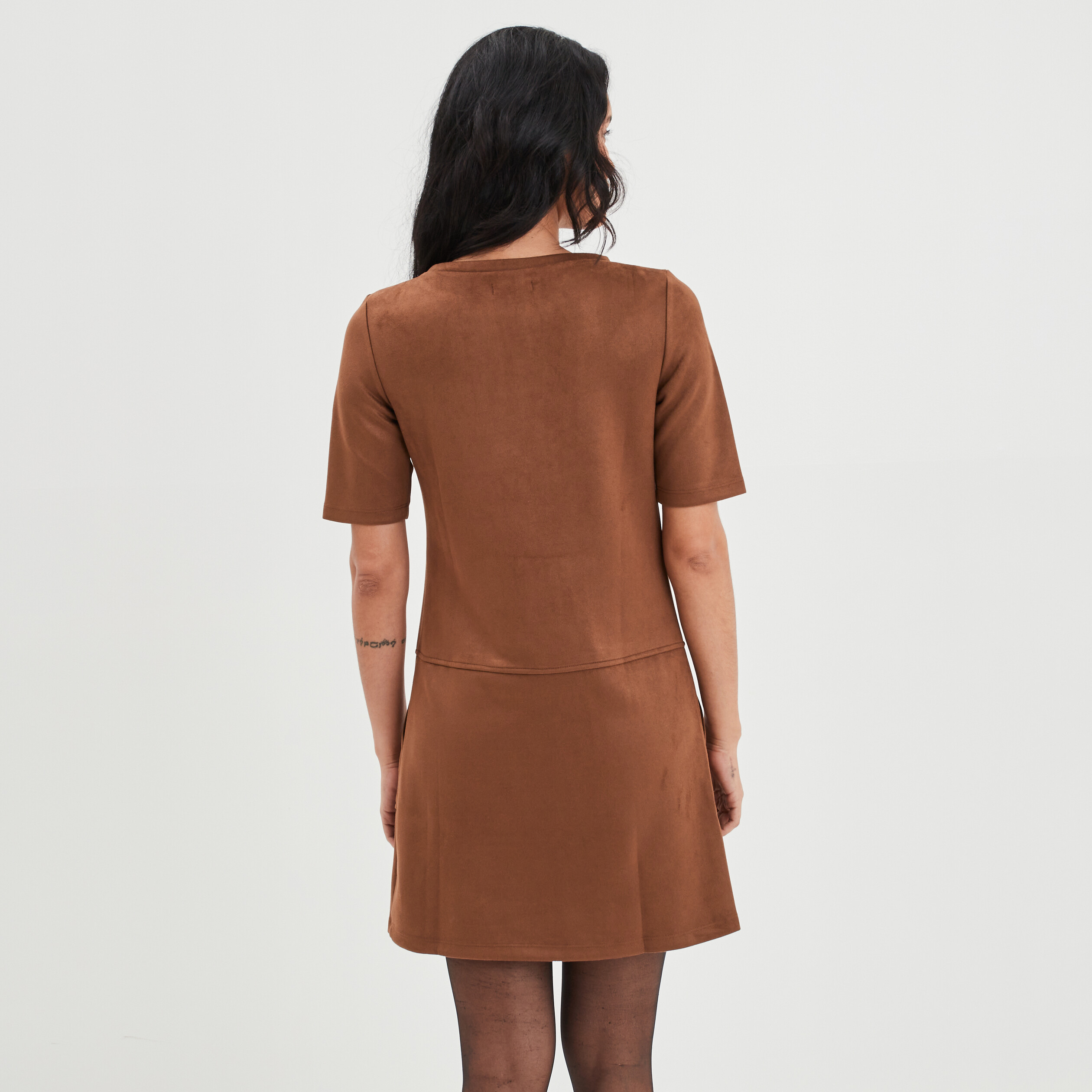 Robe suédine droite avec poches marron foncé femme | La Halle