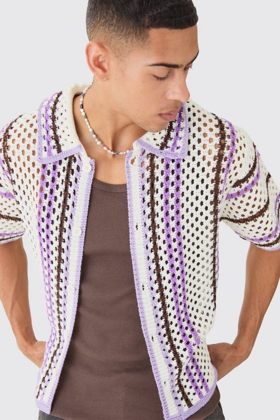 Kastiges gestreiftes Oversize Strick-Hemd