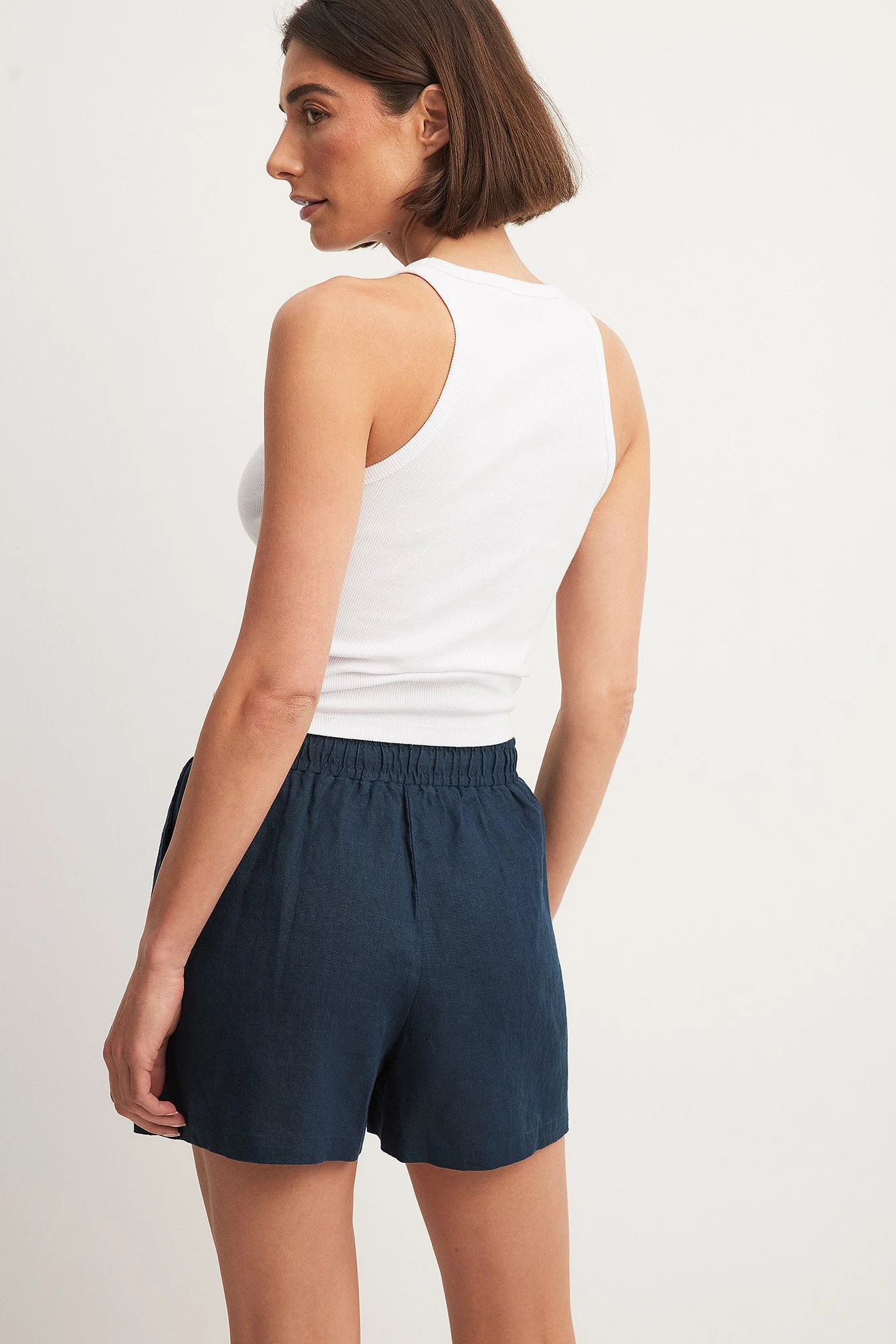 Leinen-Shorts mit elastischem Taillenbund