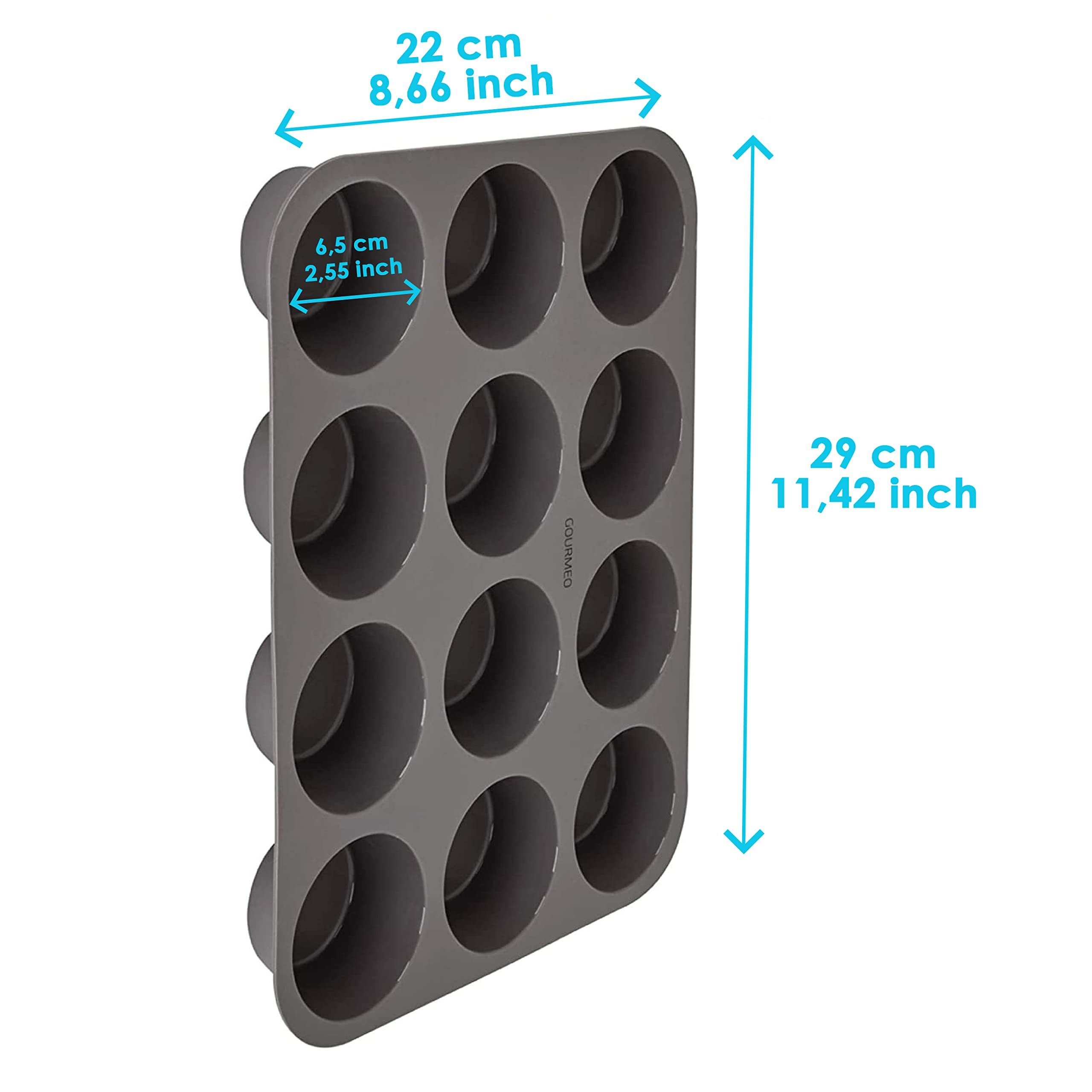 GOURMEO Backblech Silikon Muffinform für 12 Mini Muffins, Silikon, Silikon Backform für 12 kleine Muffins