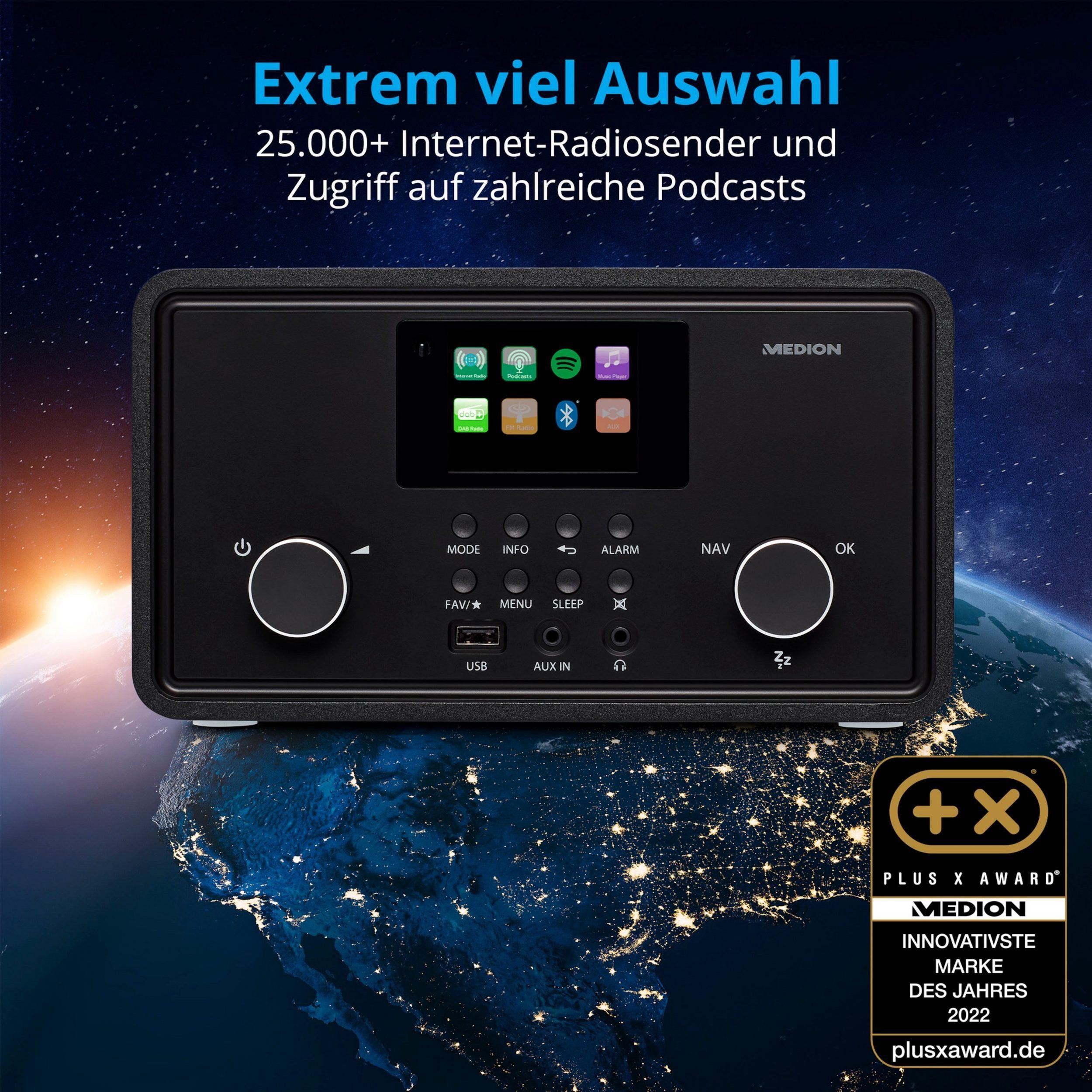 Medion® Medion Internet-Radio (AM/FM, DAB+, MW/UKW, Spotify, 10 W, MD88069) Internet-Radio (10,00 W)