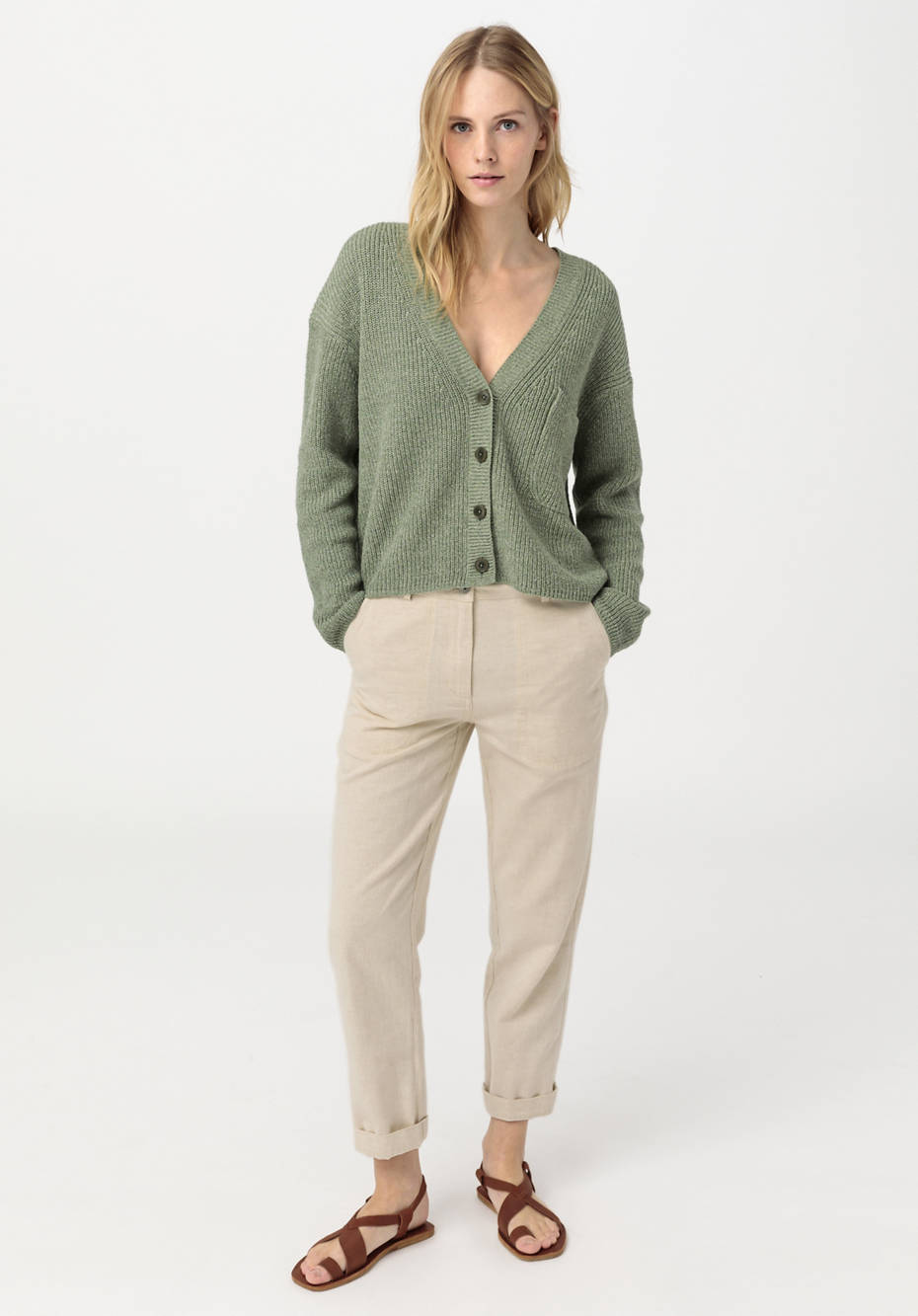 Cardigan aus Bio-Baumwolle mit Leinen