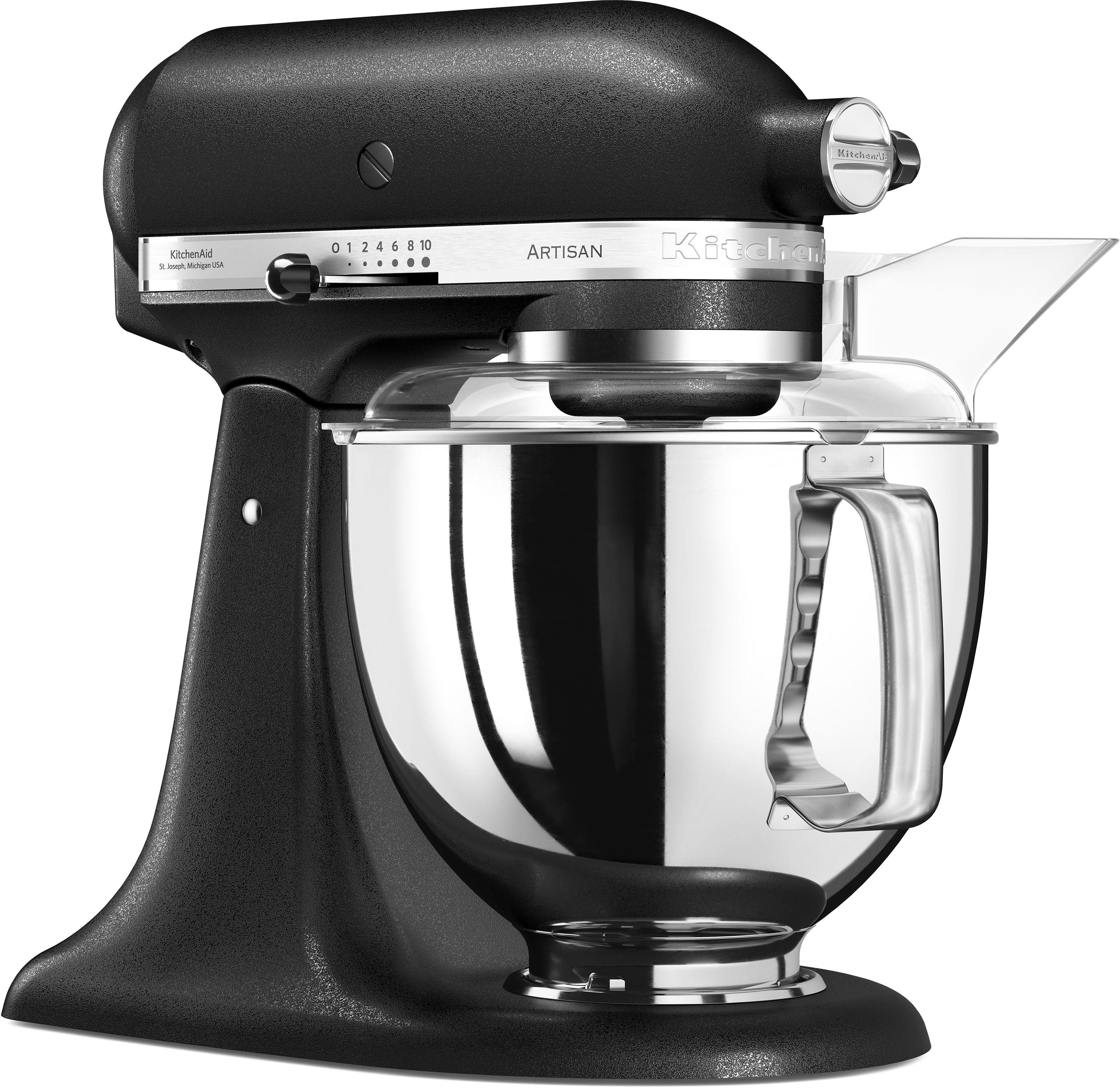 KitchenAid Küchenmaschine 5KSM175PSEBK GUSSEISEN SCHWARZ, 300 W, 4,8 l Schüssel, Gratis Wasserkocher, 2. Schüssel, Flexirührer (Wert ca. 347,-UVP)