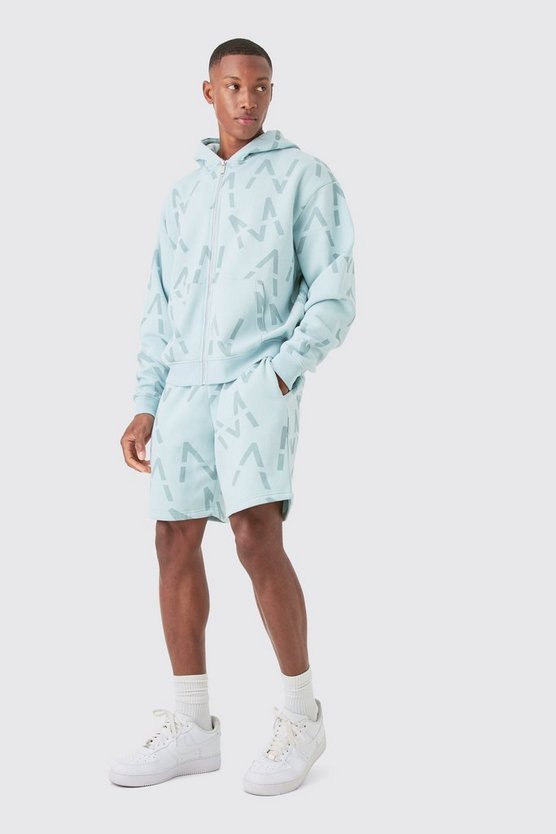 Kurzer kastiger Man Hoodie-Trainingsanzug mit Print und Reißverschluss