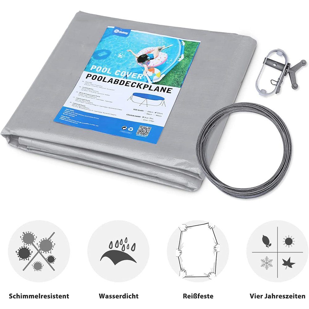 Sekey Pool-Abdeckplane 200g/m² PE Aufblasbare Poolabdeckung Rund Pool Abdeckplanen Rundbecken, in verschiedenen Größen und Farben
