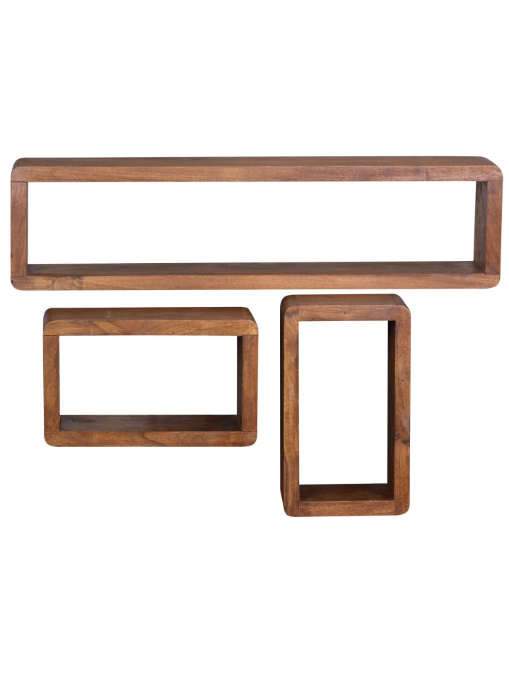KADIMA DESIGN Wandregal Massivholz | 3-teiliges Set, Abgerundet, Hohe Belastbarkeit in Braun günstig kaufen onesize