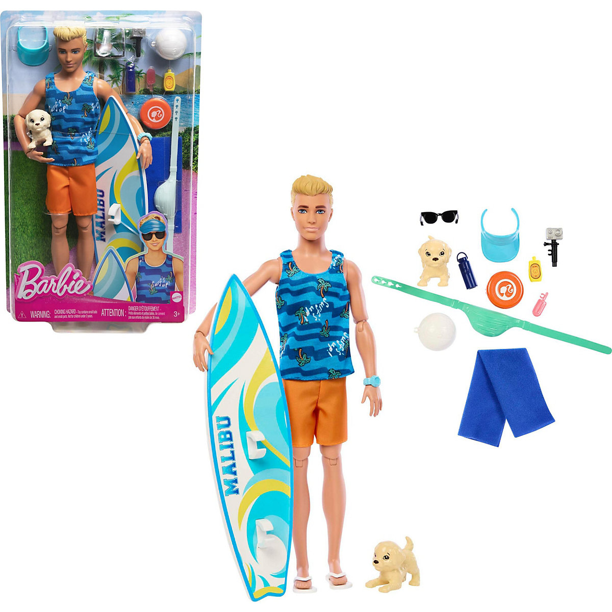 Barbie Surf-Puppe Ken & Hund Accy