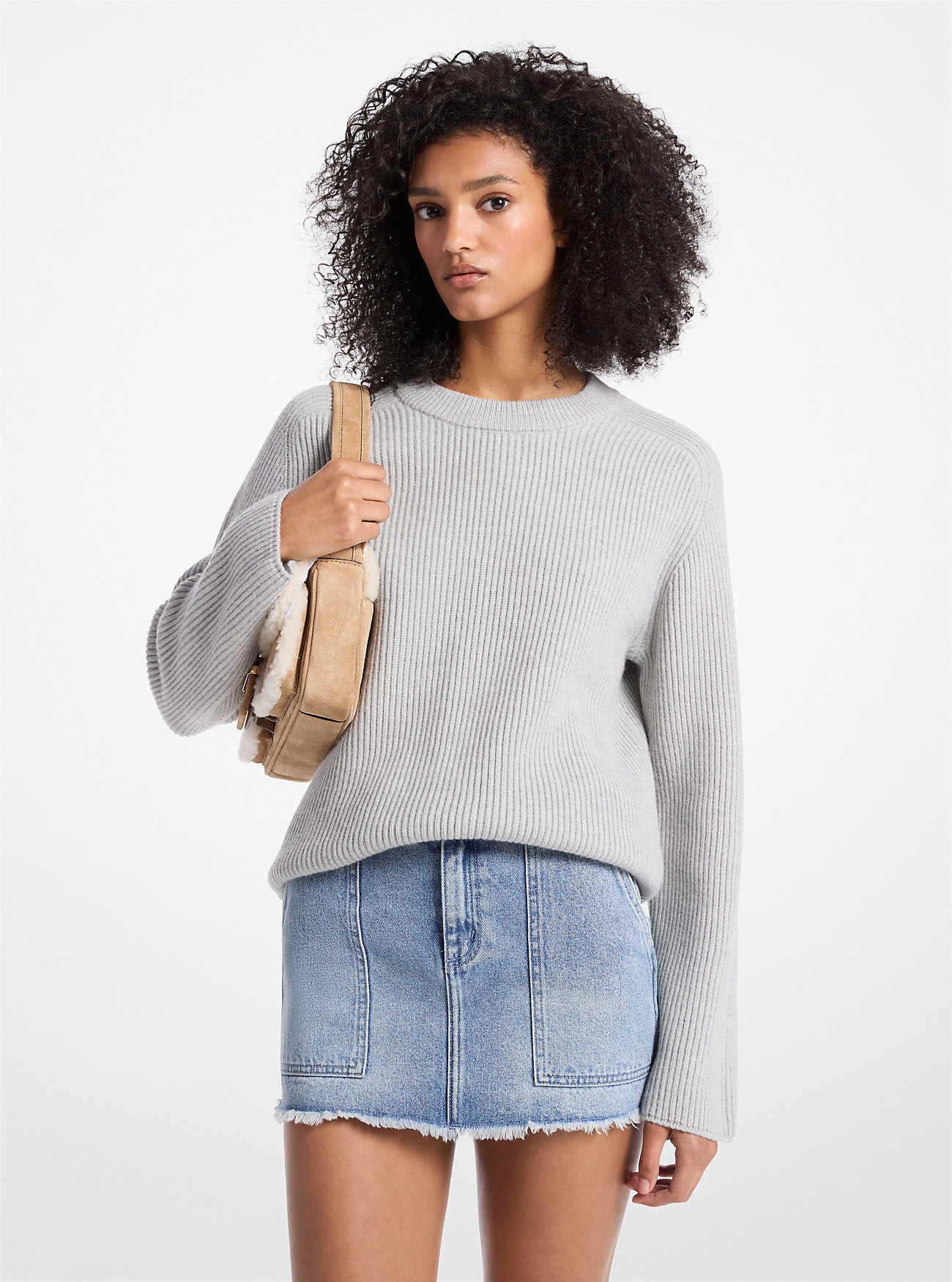 Ribbet ullgenser - PEARL HEATHER
