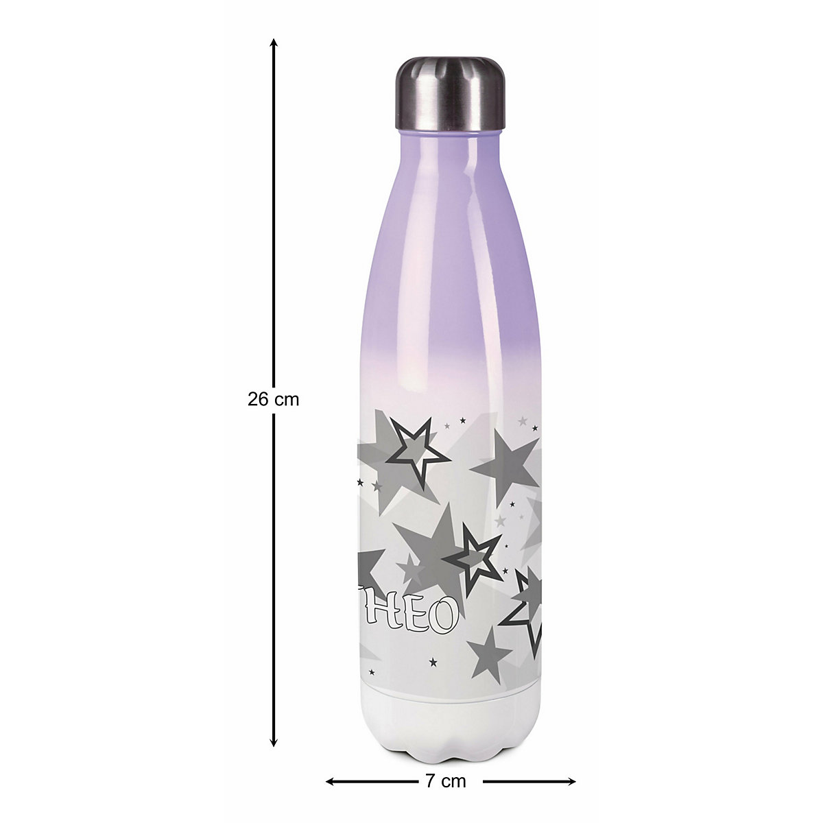 Edelstahl Kinder Thermoflasche / Trinkflasche bunt Sternenhimmel Farbe grau Spülmaschinenfest, Auslaufsicher, Bruchfest, Doppelwandig, Für Heißgetränke geeignet, Mit Deckel, Isoliert