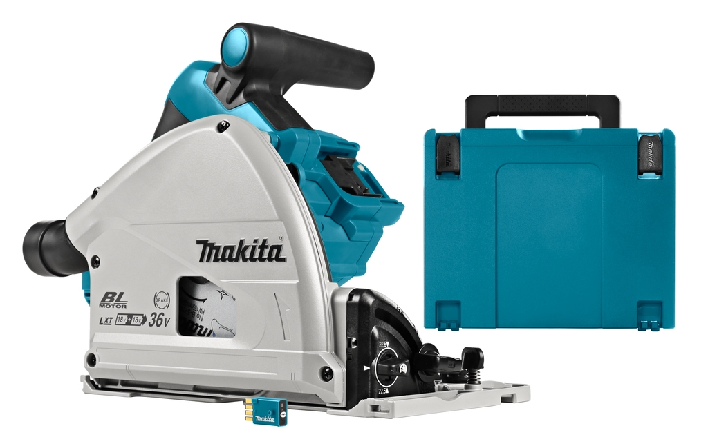 Ferăstrău circular cu imersie fără fir Makita DSP601ZJU 165 mm 2 x 18 V cu transmițător AWS fără baterii și încărcător