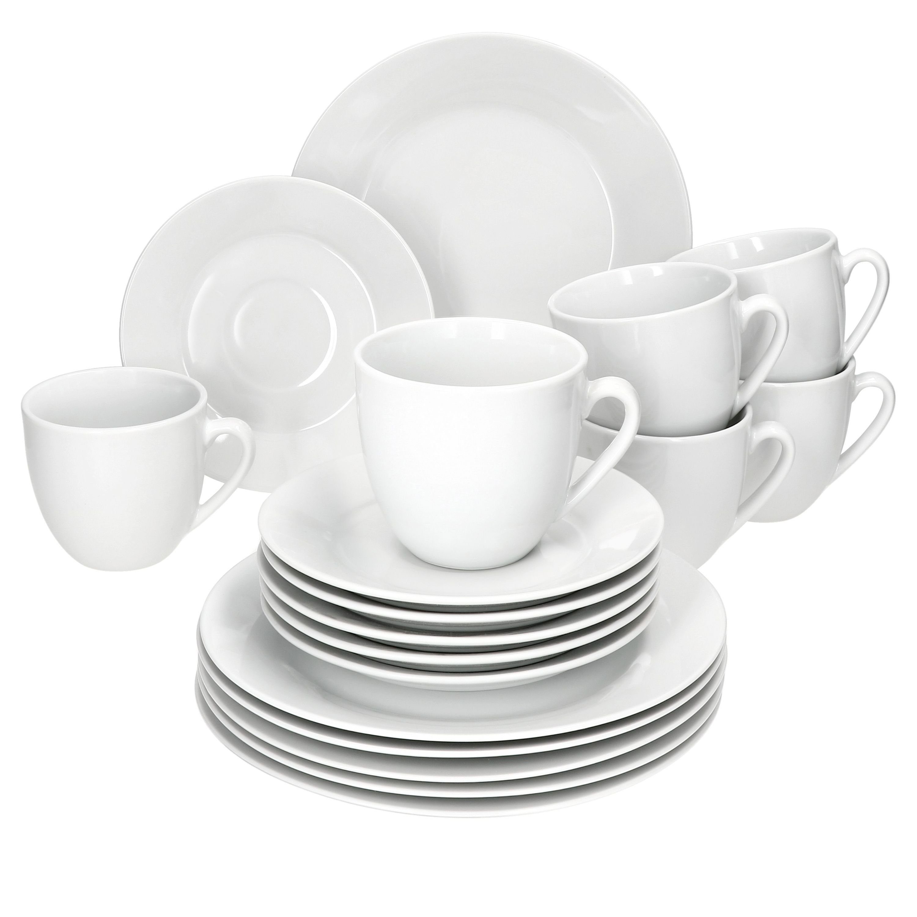 MamboCat Kaffeeservice 18tlg Kaffeeservice Tommy weiß Porzellan 6 Personen Dessertteller, Porzellan