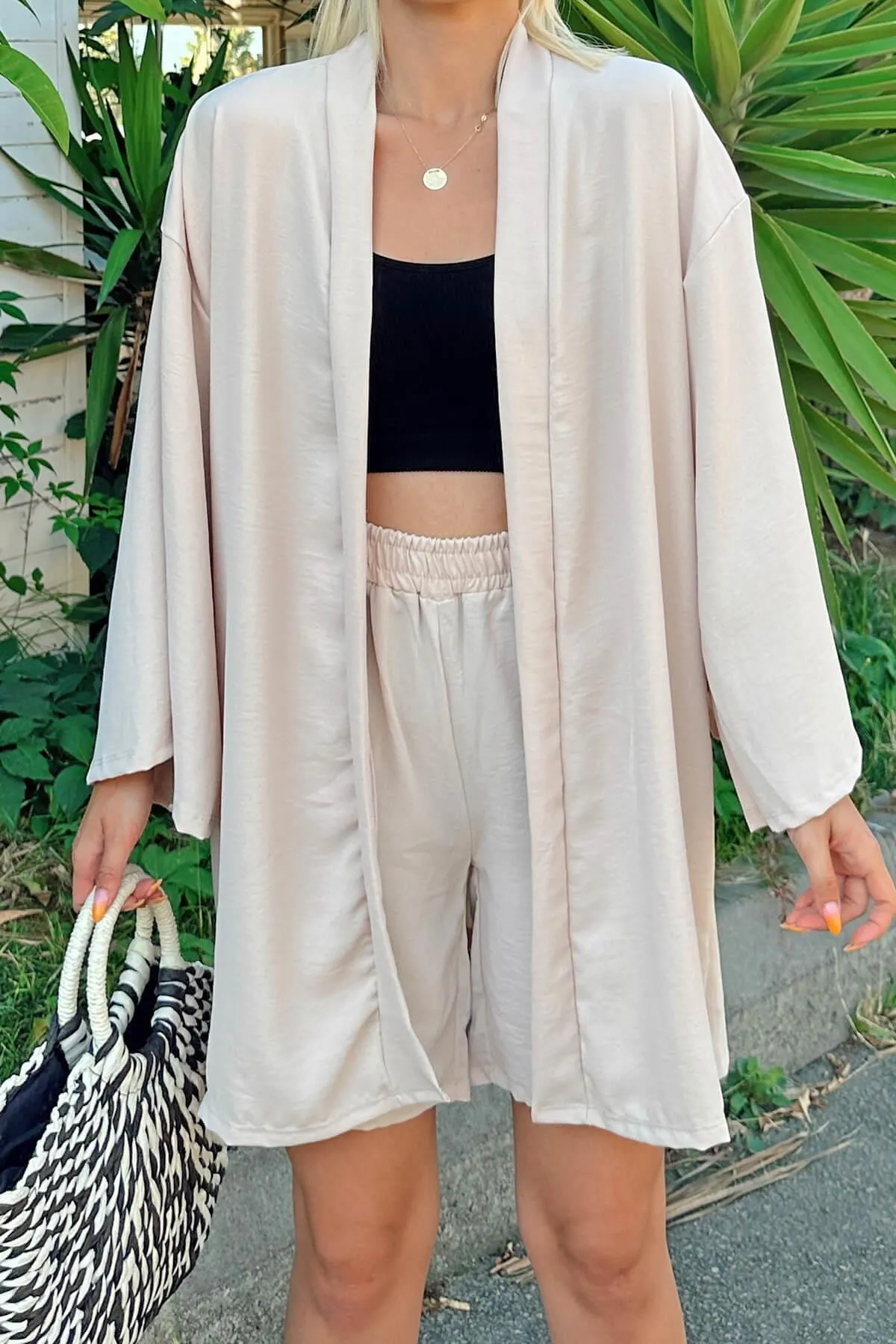 Swist  Beige Kimono-Shorts Damen Ayrobin Bottom-Top-Set
