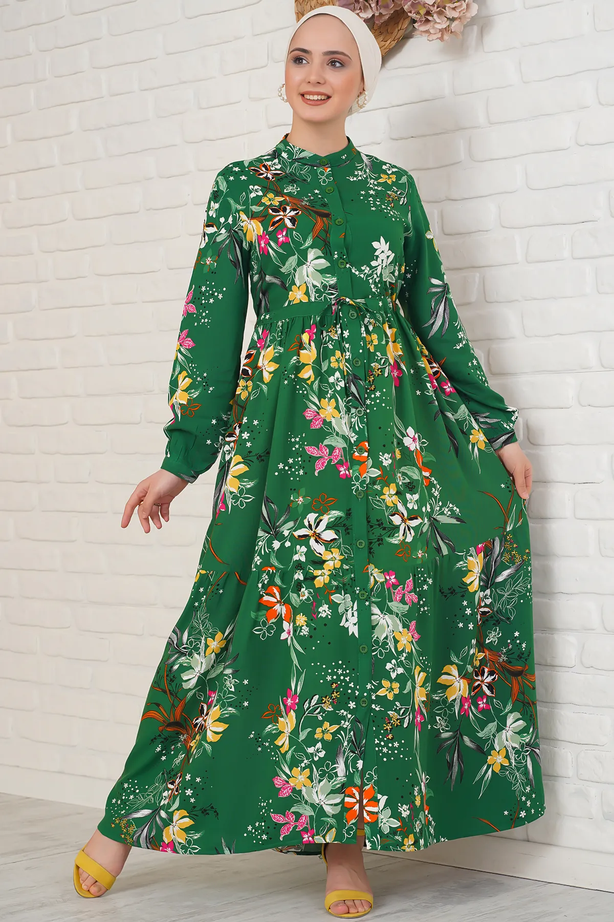 Bigdart  2144 Hijab-Kleid mit Richterkragen – Smaragdgrün