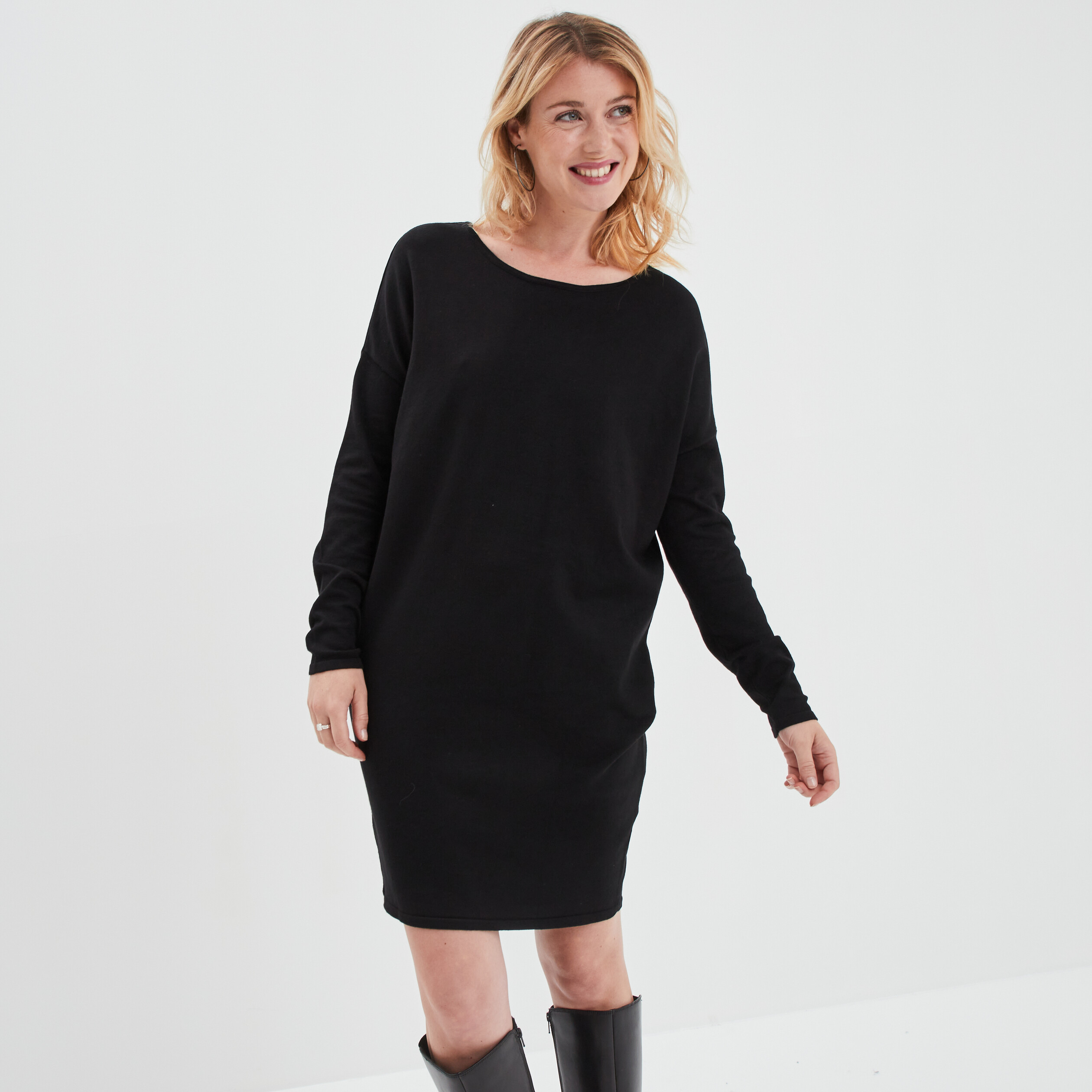 Robe pull manches chauves-souris noir femme | La Halle