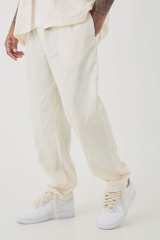 Plus schmale Leinen-Hose mit elastischem Bund