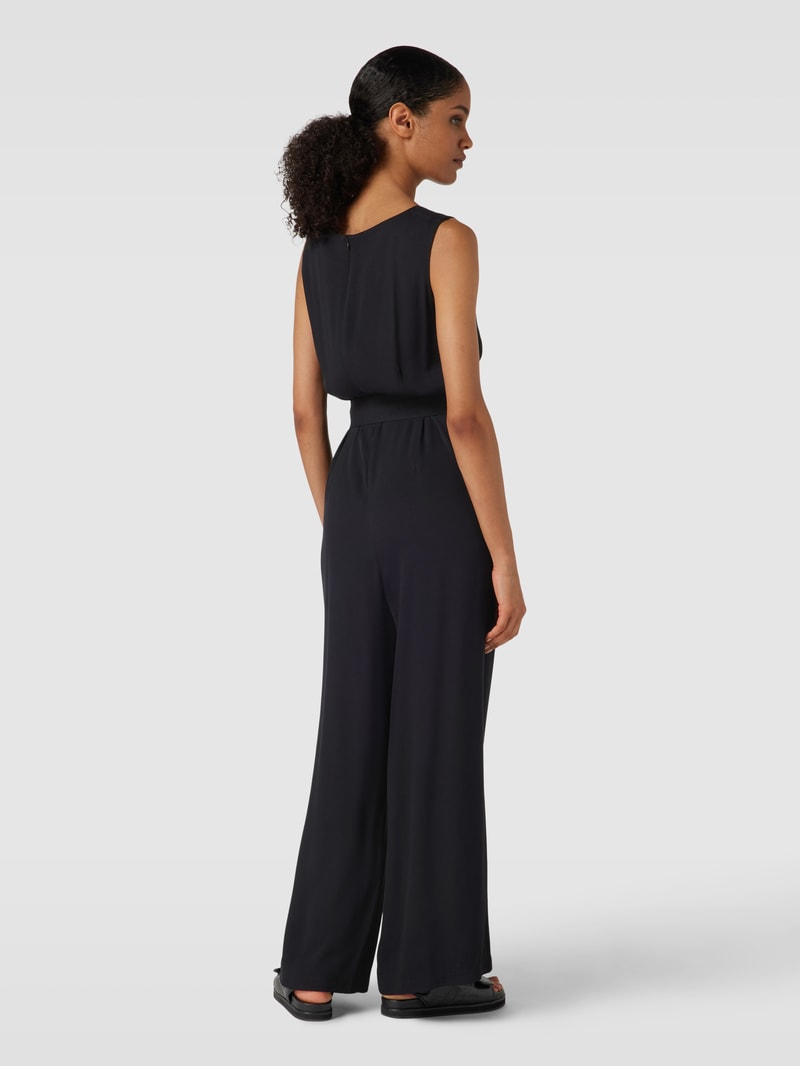 Jumpsuit aus Viskose mit Bindegürtel in schwarz