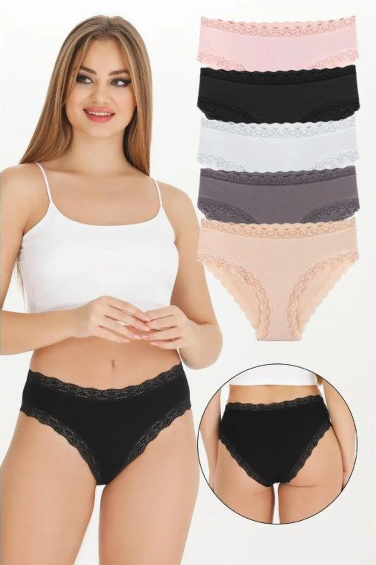 Sensu  Damen-Slip-Höschen mit Spitzenmuster, gemischte Farben, 5-l-Packung, Set KTS3070-5