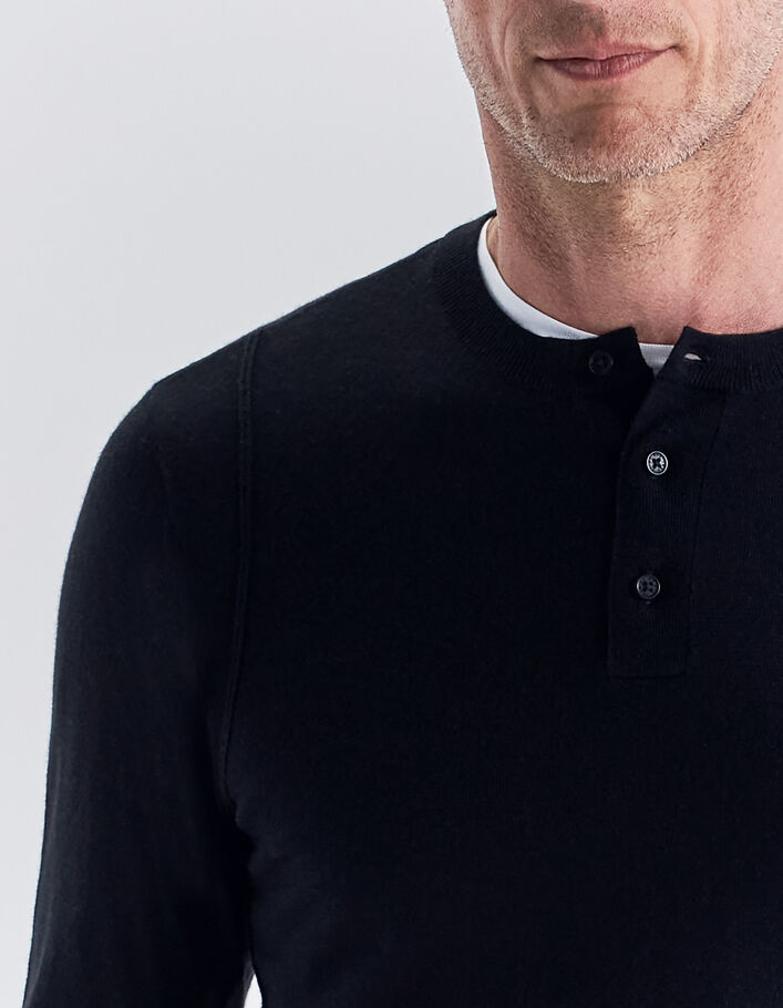 Pull noir tricot à col tunisien Homme