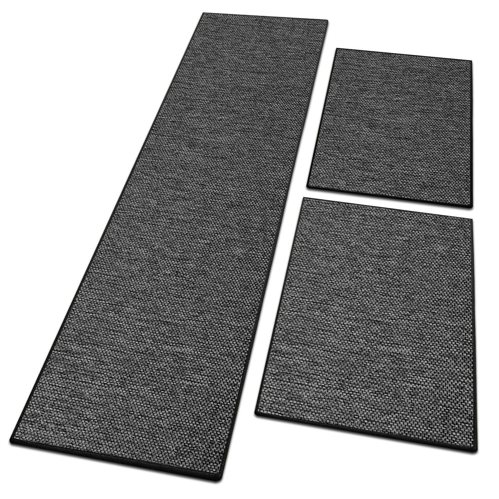 Bettumrandung Sabang Anthrazit, 3 Größen, Bettvorleger, Läufer-Set Floordirekt, Höhe 3.5 mm, (3-tlg), in Sisal-Optik