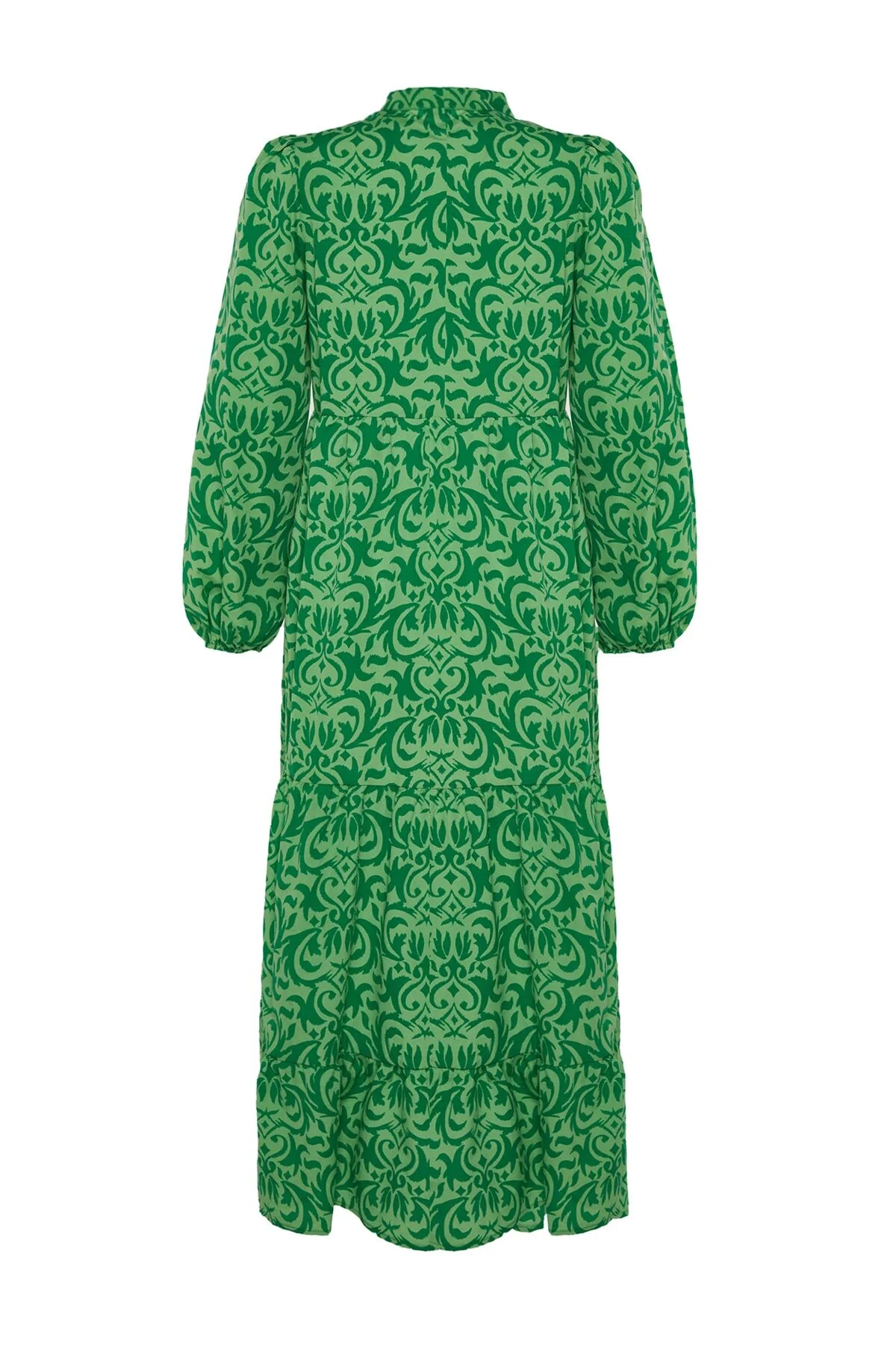 Trendyol Modest  Grünes, gemustertes Kleid aus gewebter Baumwolle mit halber Knopfleiste und weiter Passform TCTSS23EB00222