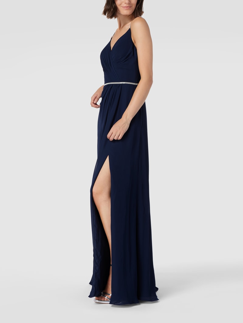 Abendkleid mit Ziersteinen in dunkelblau