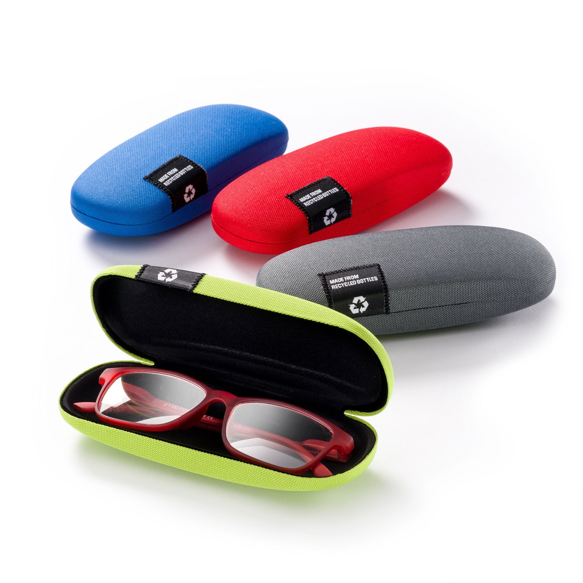 FEFI Brillenetui Hardcase mit Stoffbezug aus recycelten PET-Flaschen, Set aus 1 Etui + Mikrofasertuch