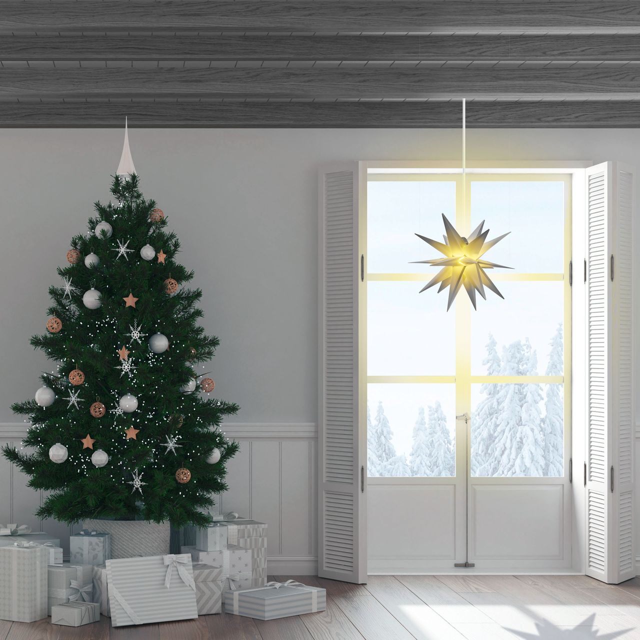 Weles AMARE LED 3D Außenstern grau ca. 57 x 48 x 44 (B x H x T), für den Innen- und Außenbereich, mit Timer