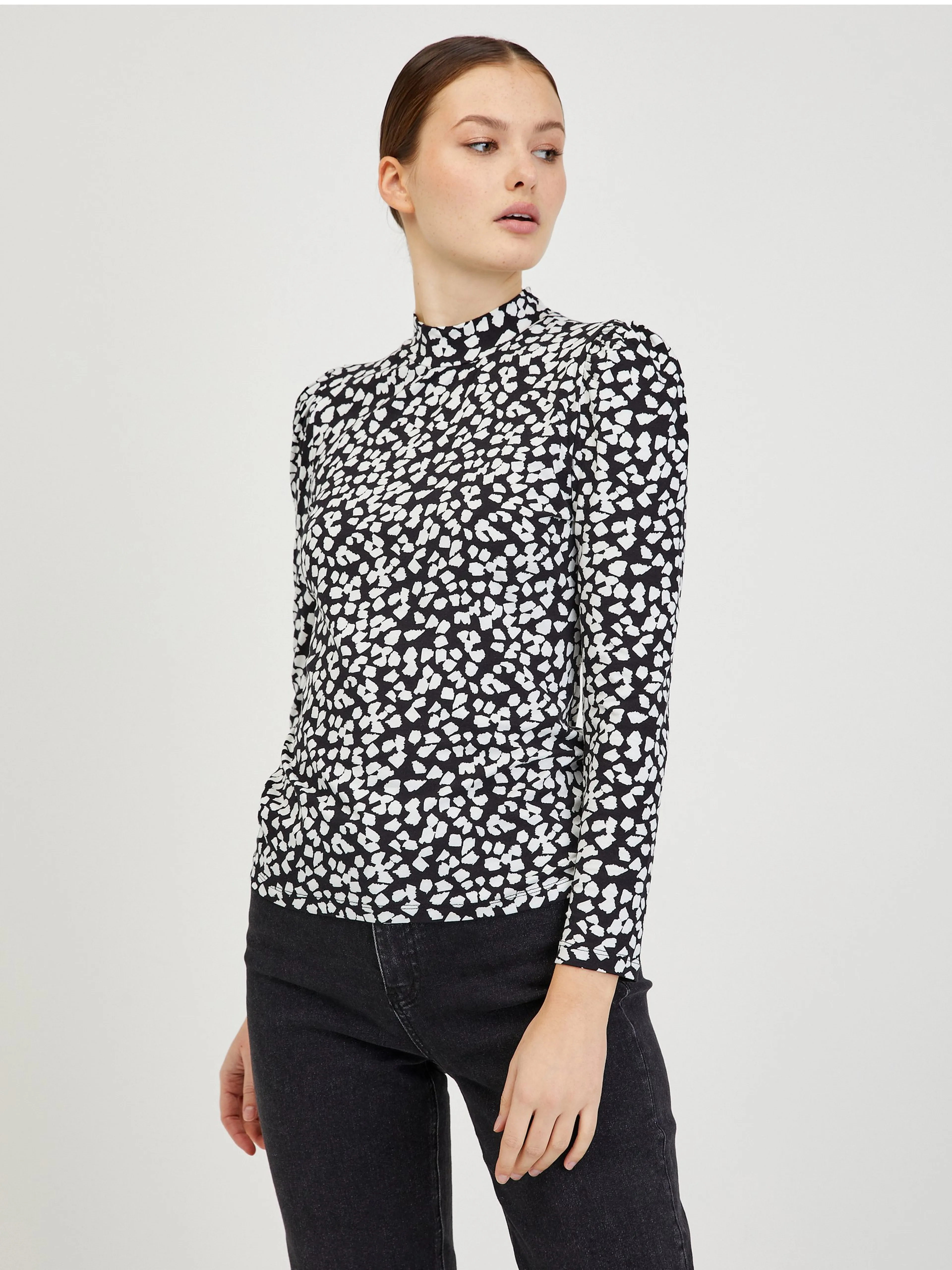 Weiß-schwarzes gemustertes Damen T-Shirt ORSAY Paisy