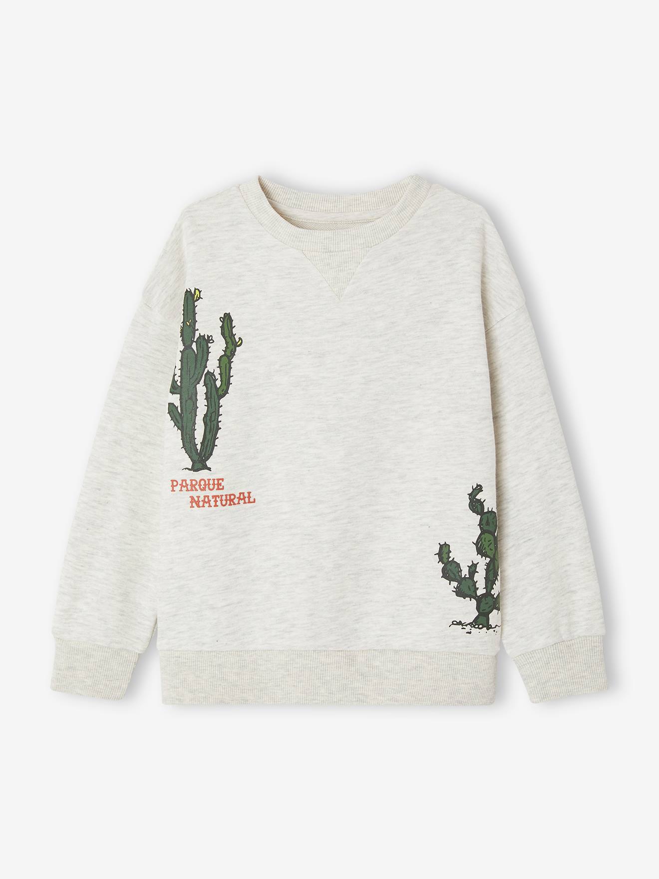 Vertbaudet Jungen Sweatshirt, Kaktusprint - beige meliert