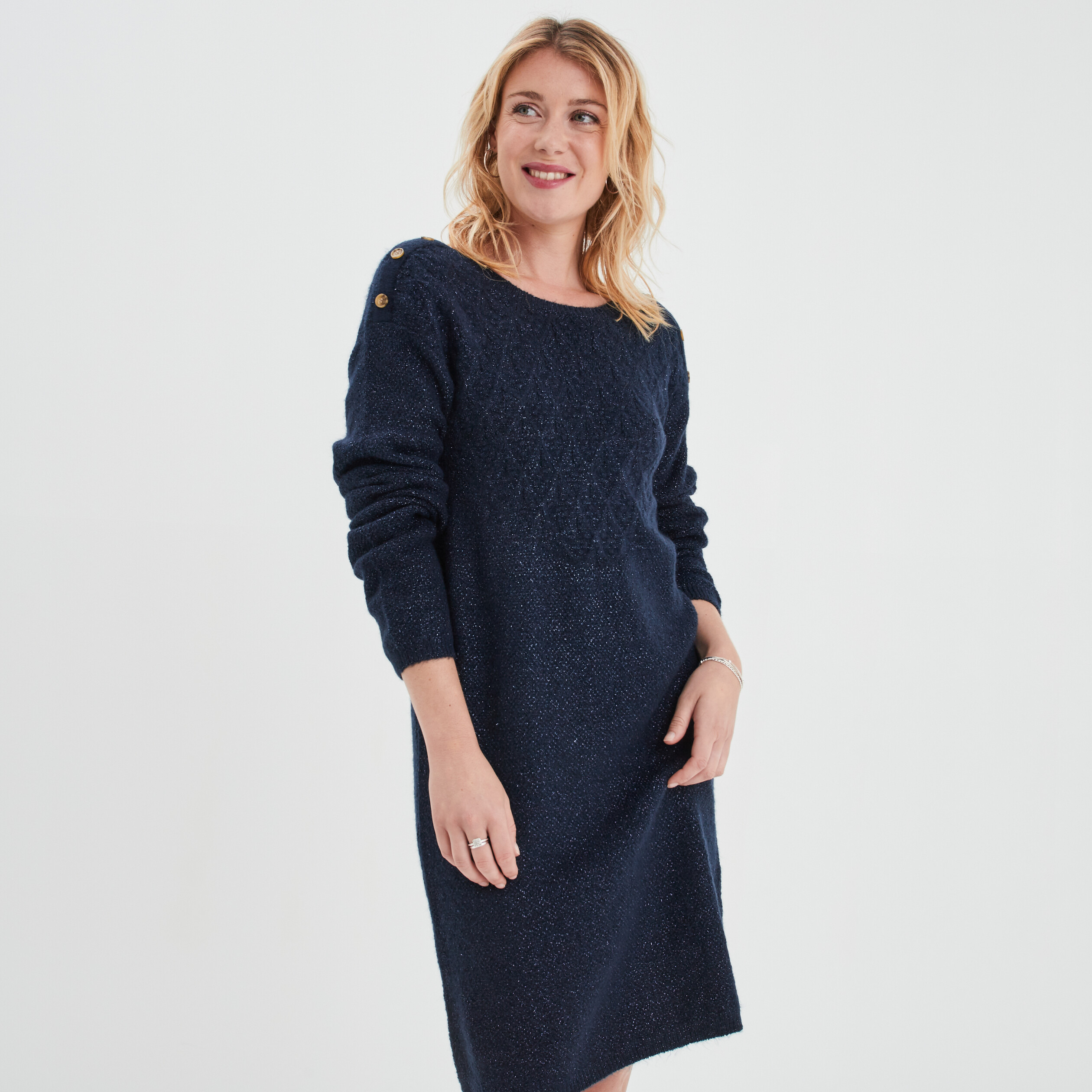 Robe pull droite à boutons bleu marine femme | La Halle