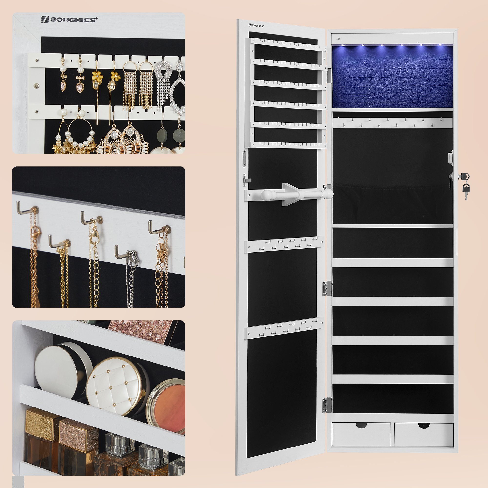 SONGMICS Schmuckschrank Spiegelschrank mit LED Beleuchtung and Spiegel