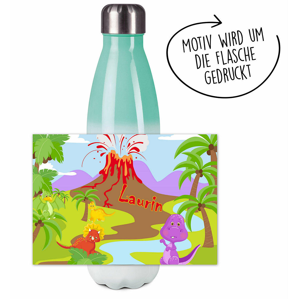 Edelstahl Kinder Thermoflasche / Trinkflasche bunt Dino Spülmaschinenfest, Auslaufsicher, Bruchfest, Doppelwandig, Für Heißgetränke geeignet, Mit Deckel, Isoliert